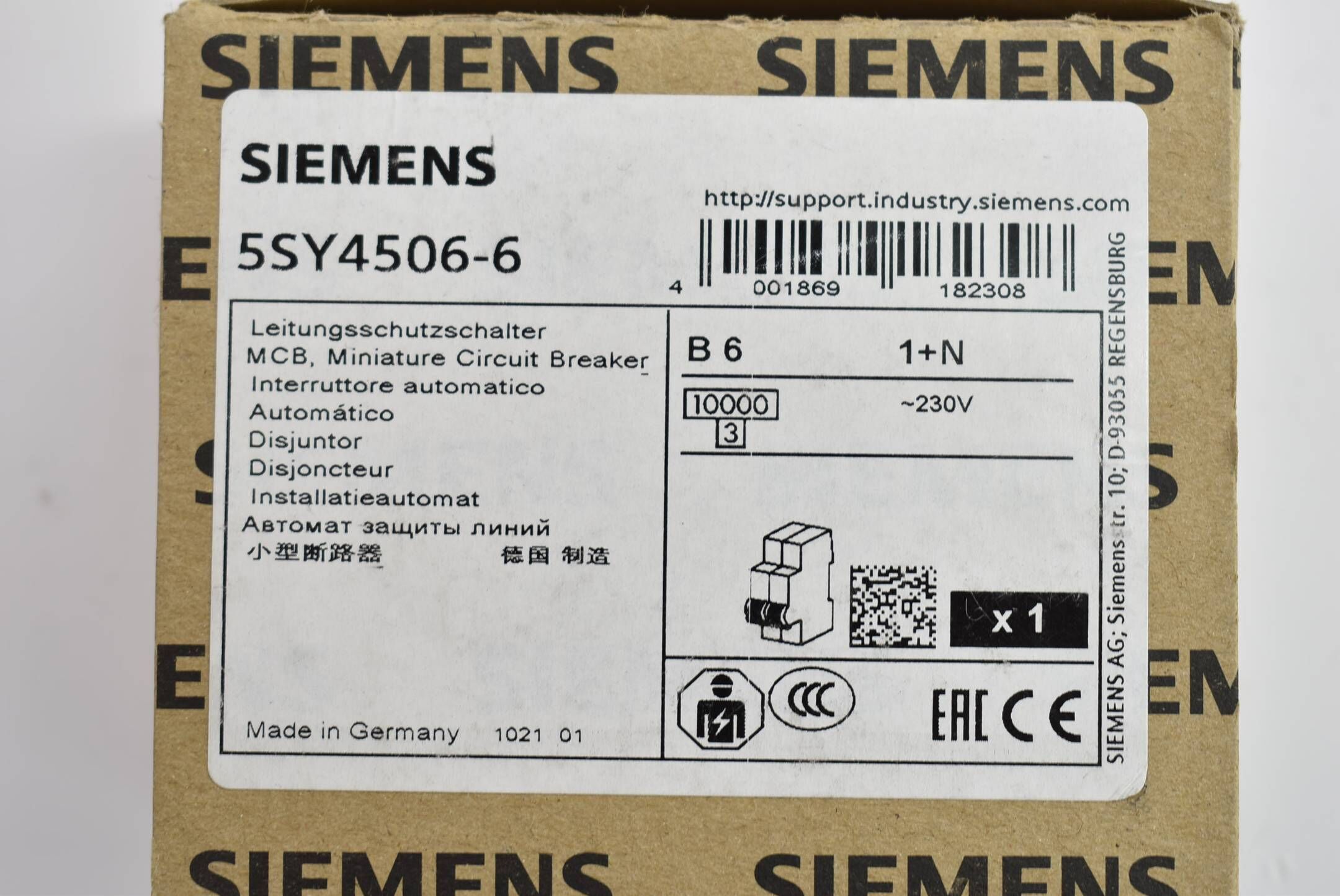 Siemens Leistungsschutzschalter 230 V 10kA 6 A 5SY4 506-6 ( 5SY4506-6 )