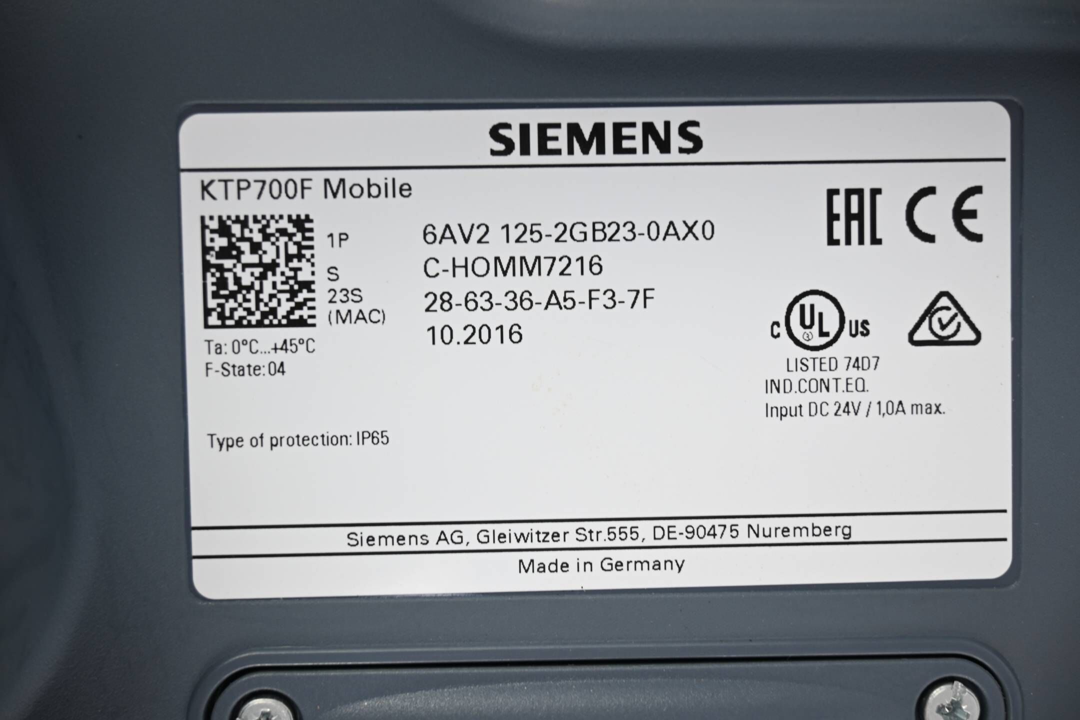 Siemens simatic HMI KTP700F Mobile 6AV2 125-2GB23-0AX0 ( 6AV2125-2GB23-0AX0 ) E4