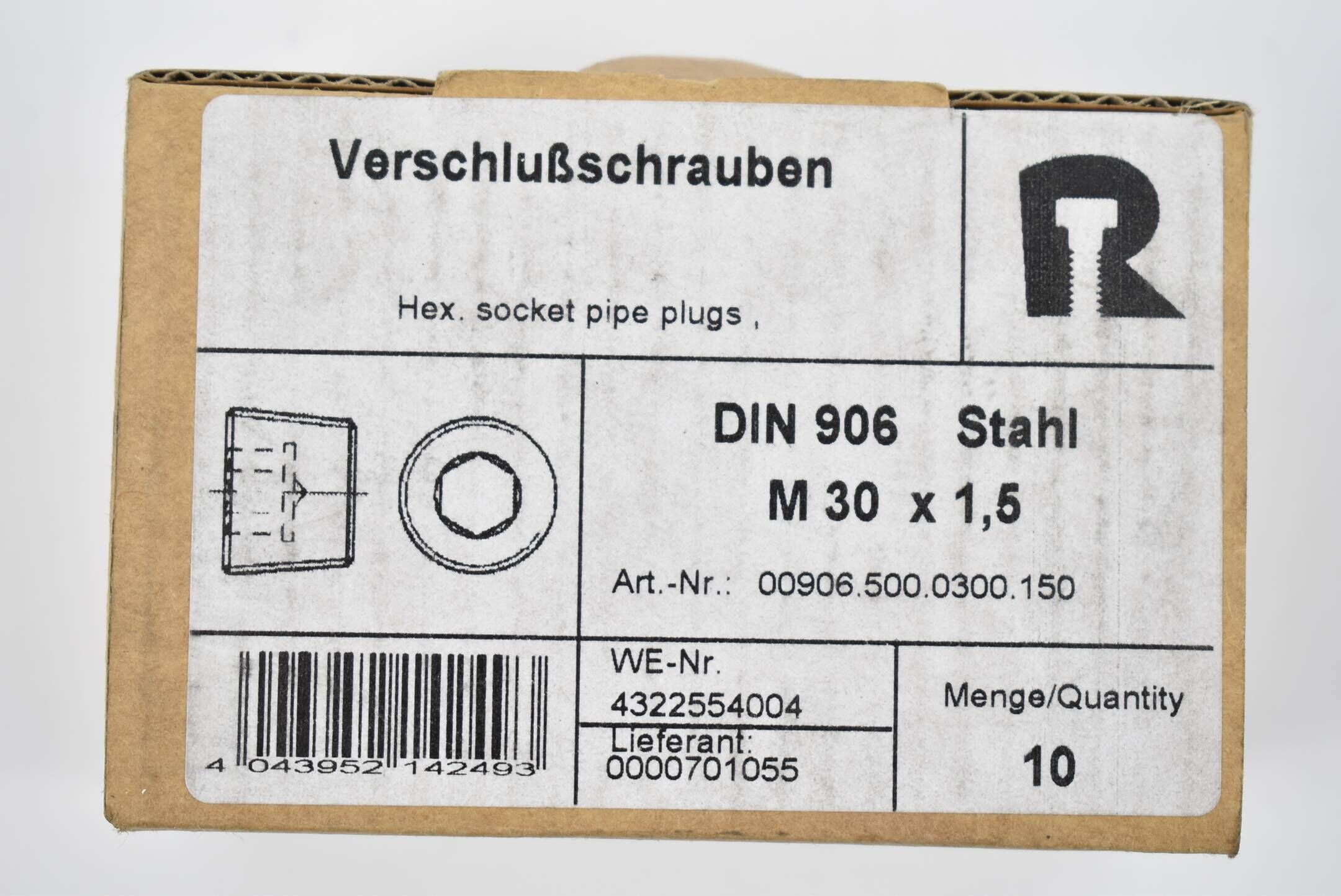 Verschlussschrauben DIN 906 Stahl Feingewinde M30x1,5 ( 00906.500.0300.150 )