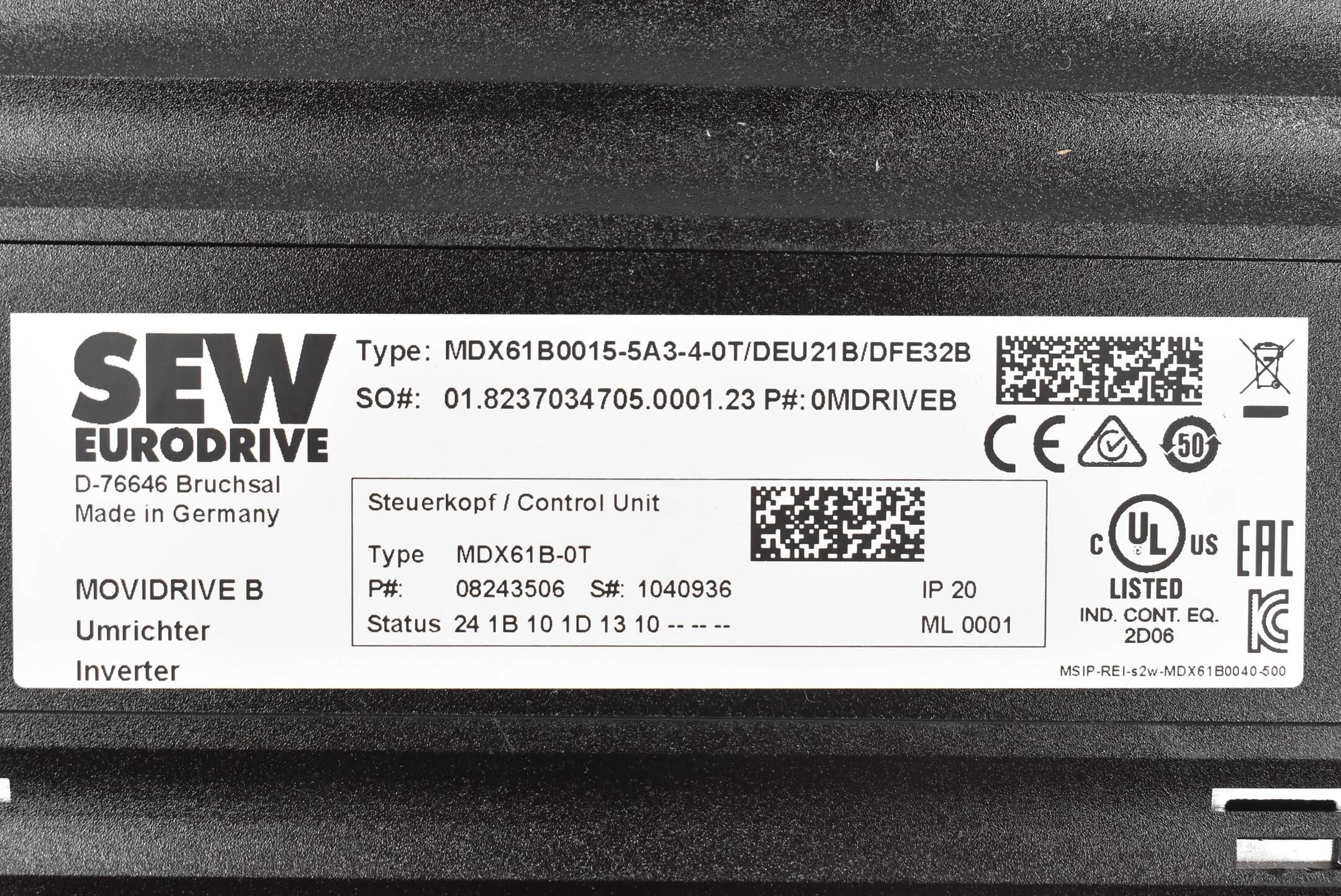SEW Eurodrive Movidrive MDX61B0015-5A3-4-0T/DEU21B/DFE32B + MDX60A0015-5A3-4-00