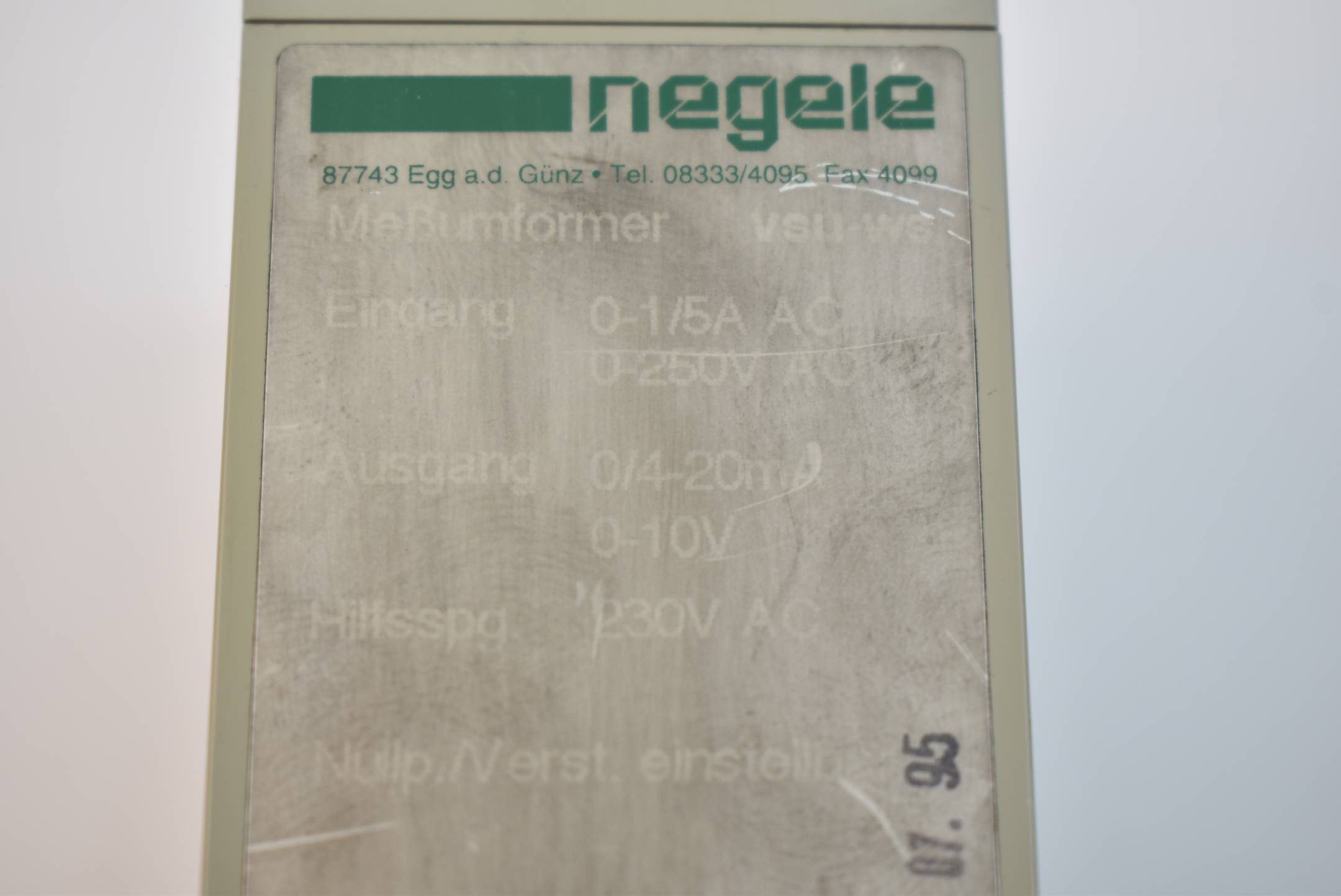 Negele Messumformer VSU-WS ( 0-1/5A AC 0-250VAC 0/4-20mA 0-10V )