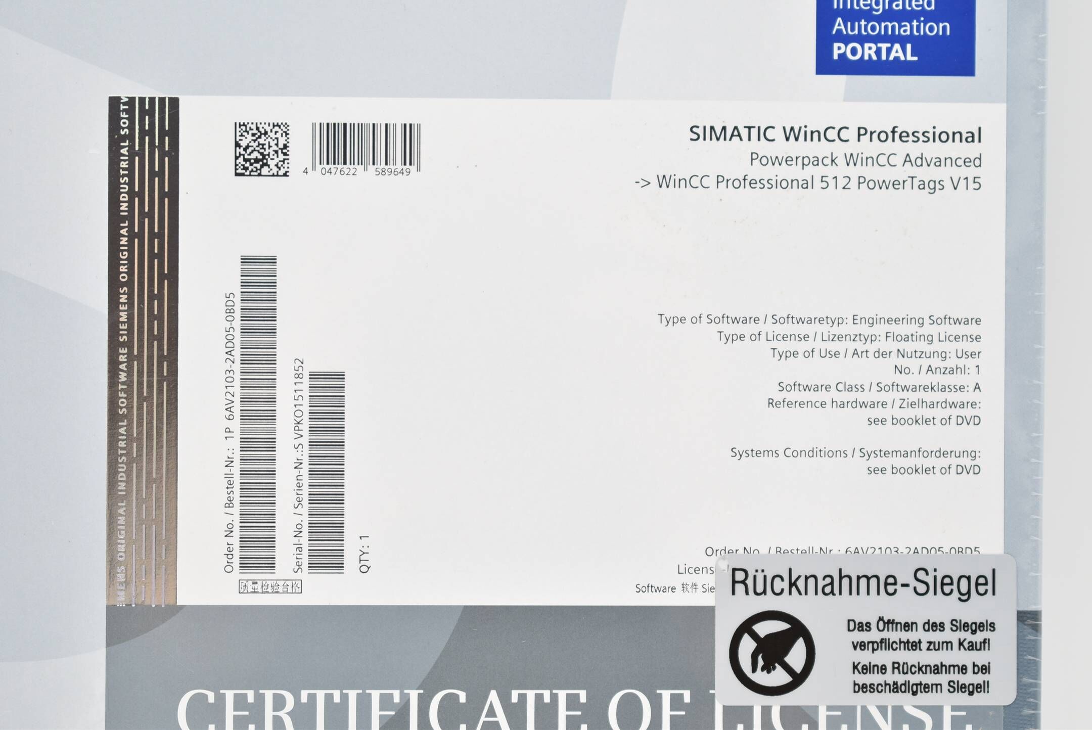 Siemens simatic WinCC Professional Powerpack WinCC Advanced 6AV2103-2AD05-0BD5