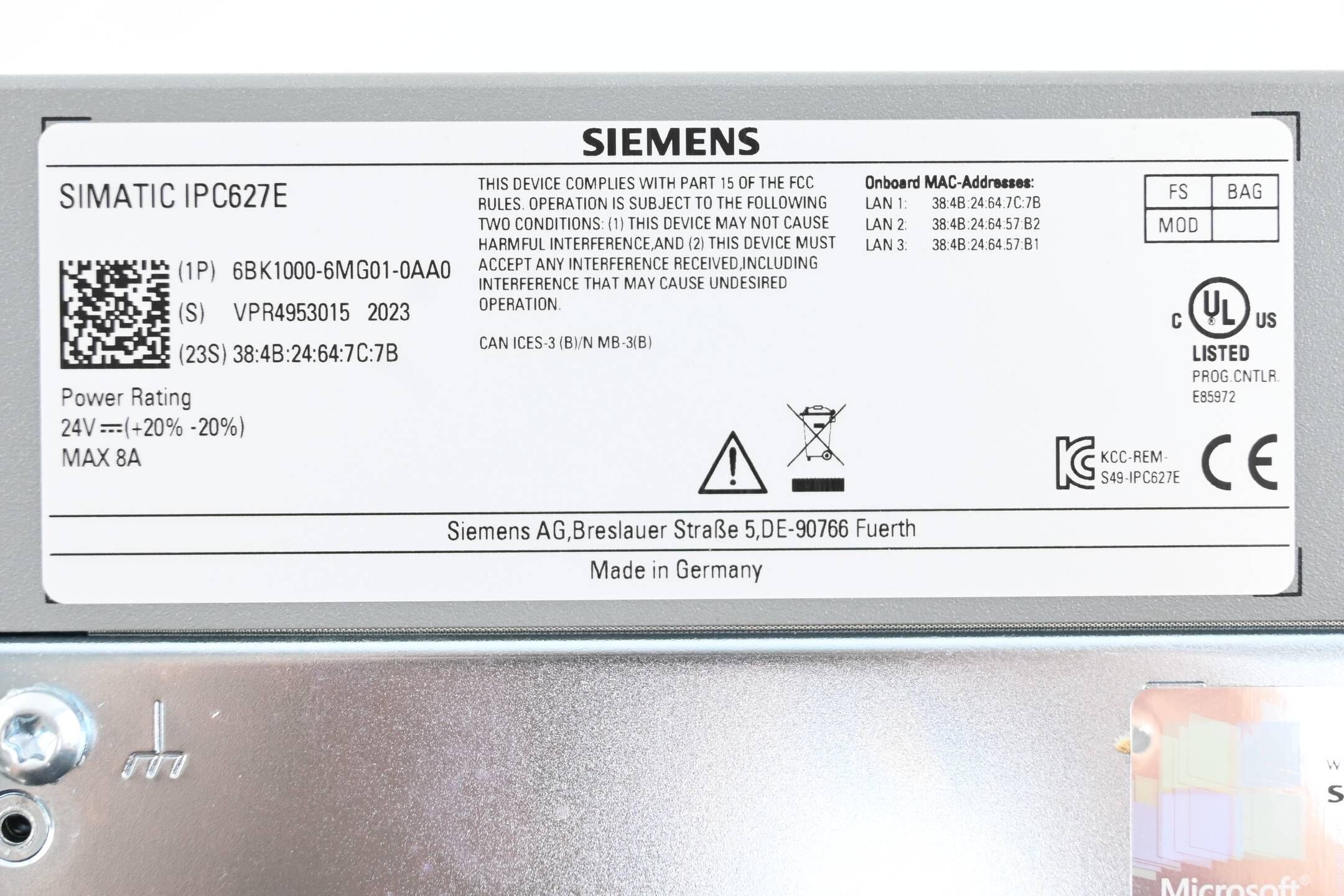 Siemens simatic IPC627E Box PC 6BK1 000-6MG01-0AA0 ( 6BK1000-6MG01-0AA0 )