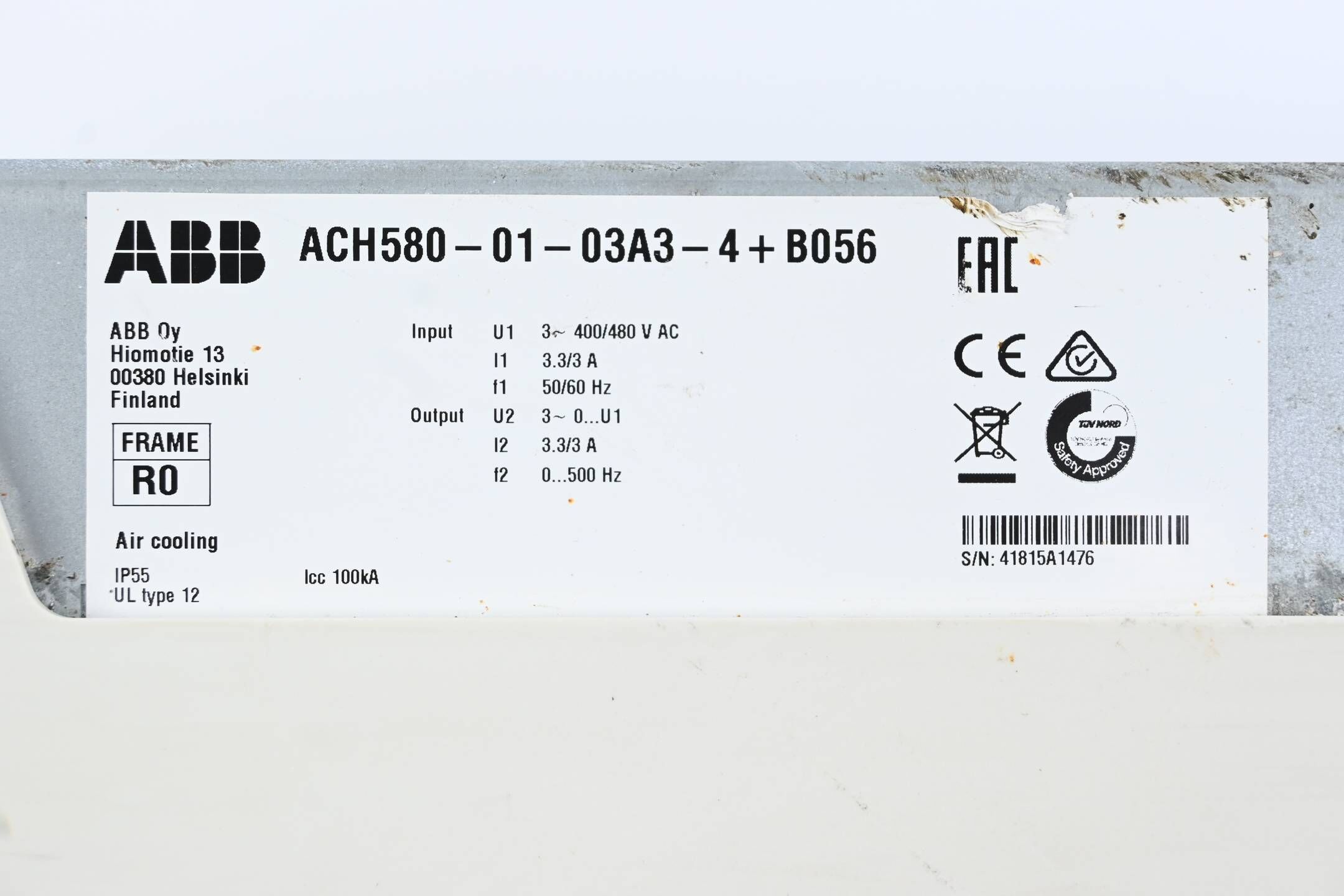 ABB Frequenzumrichter ACH580-01-03A3-4+B056