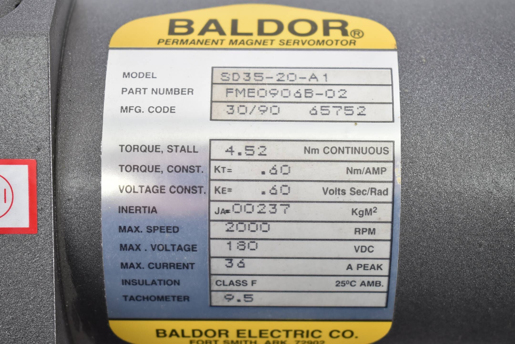 Baldor DC Servo Motor SD35-20-A1 ( FME0906B-02 ) 180 VDC