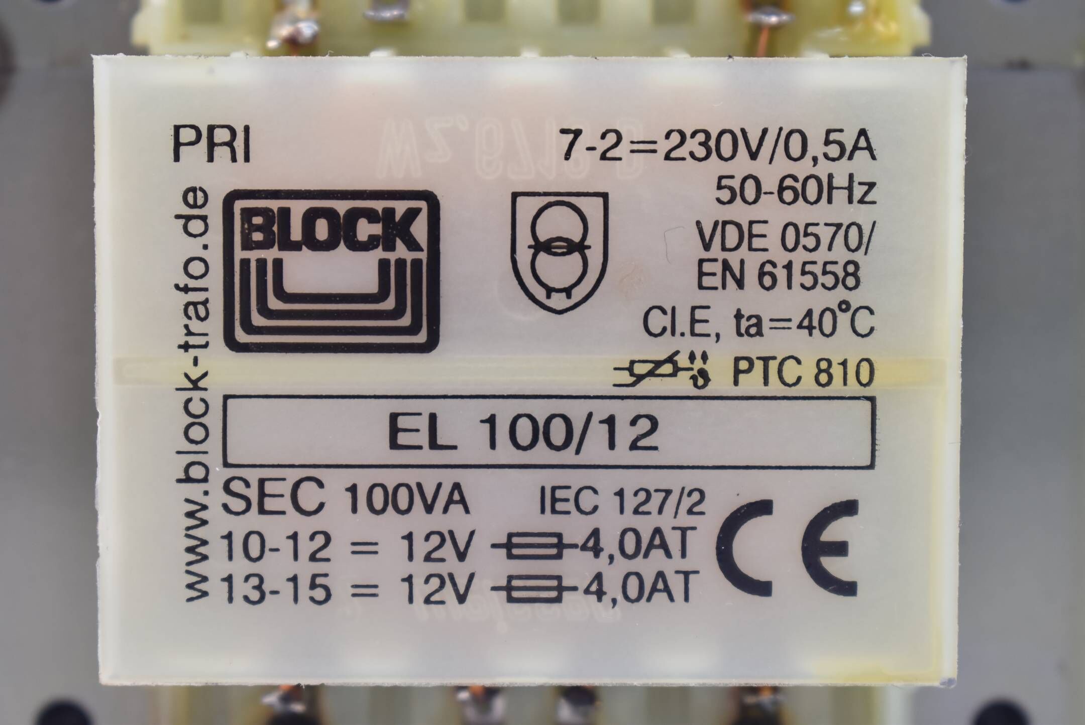 Block Sicherheits-Trafo EL 100/12 ( EL100/12 ) 230V 0,5A 50-60Hz