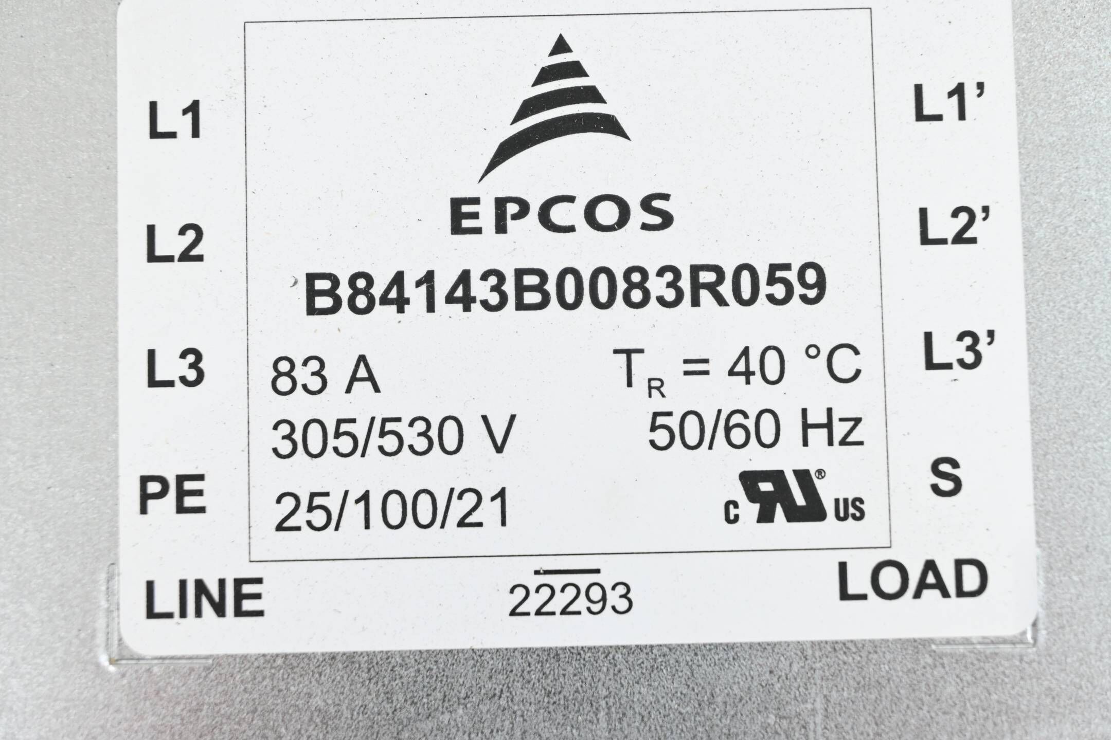 Heidenhain Netzentstörfilter EPCOS 1169717-01 ( 3x480V 3x83A 50/60Hz ) Ver. B7