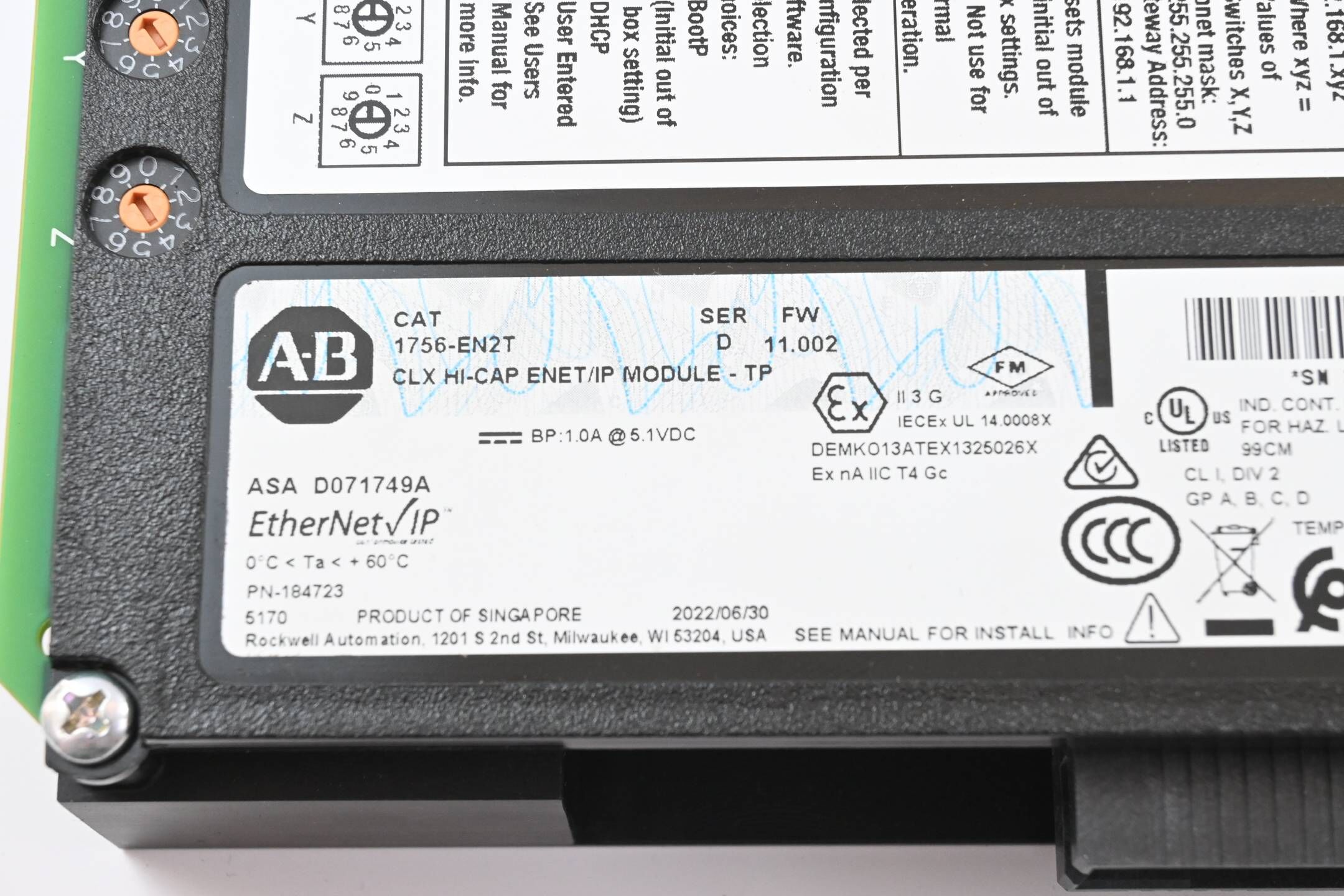 Allen-Bradley CLX HI-Cap ENET/IP Module-TP 1756-EN2T ( Ser. D / FW: 11.002 )
