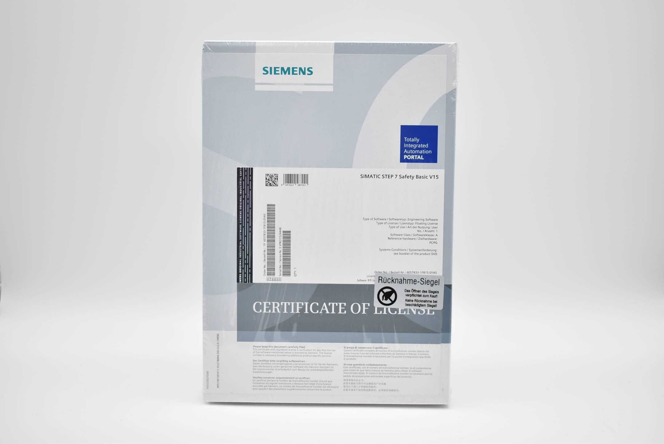 Siemens simatic STEP 7 Safety Basic V15 6ES7833-1FB15-0YA5 