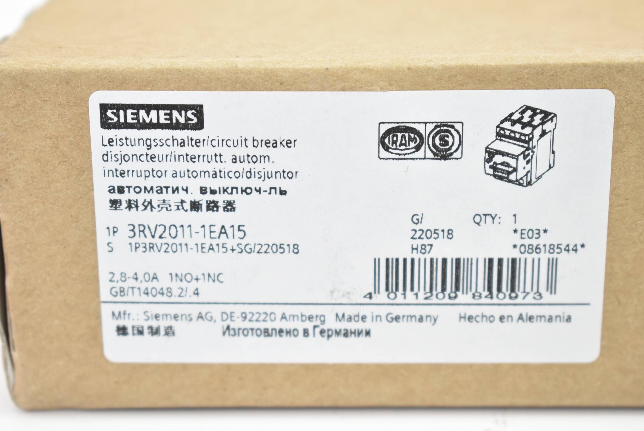 Siemens Leistungsschalter S00 Motorschutz 3RV2011-1EA15 ( 3RV2 011-1EA15 )