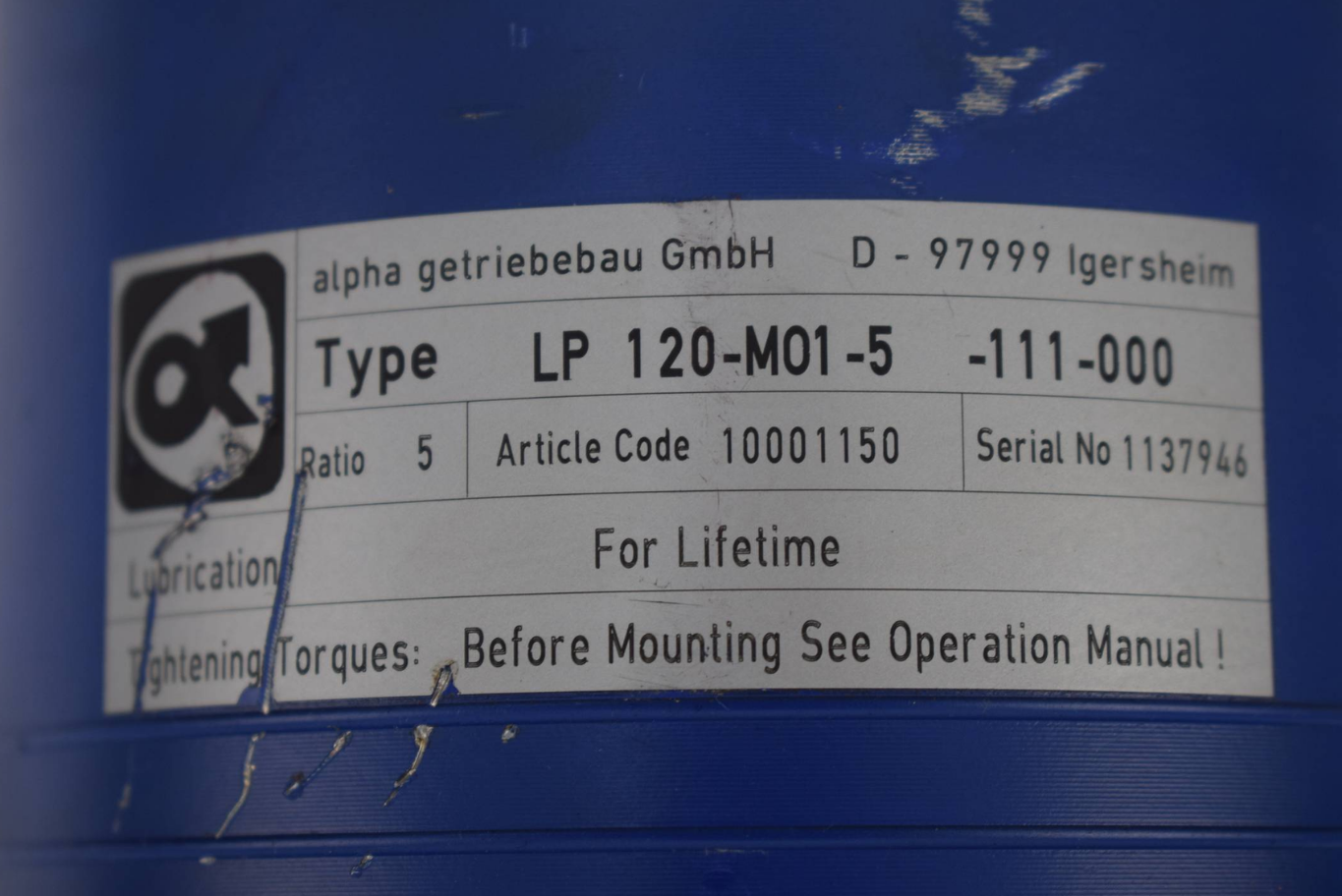 Alpha Getriebebau Wittenstein LP 120-M01-5 LP 120-M01-5-111-000
