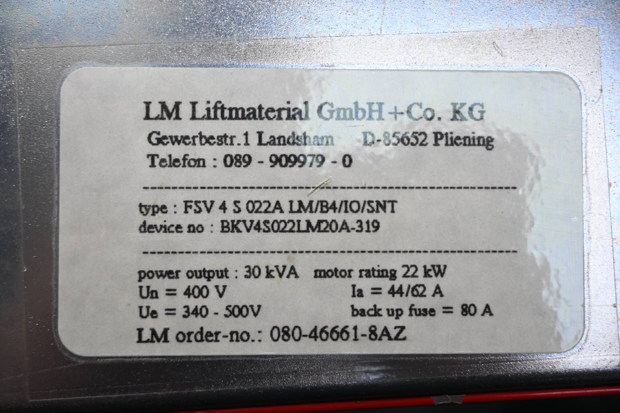 LM Liftmaterial Frequenzumrichter FSV 4 S 022A LM/B4/IO/SNT ( 080-46661-8AZ )
