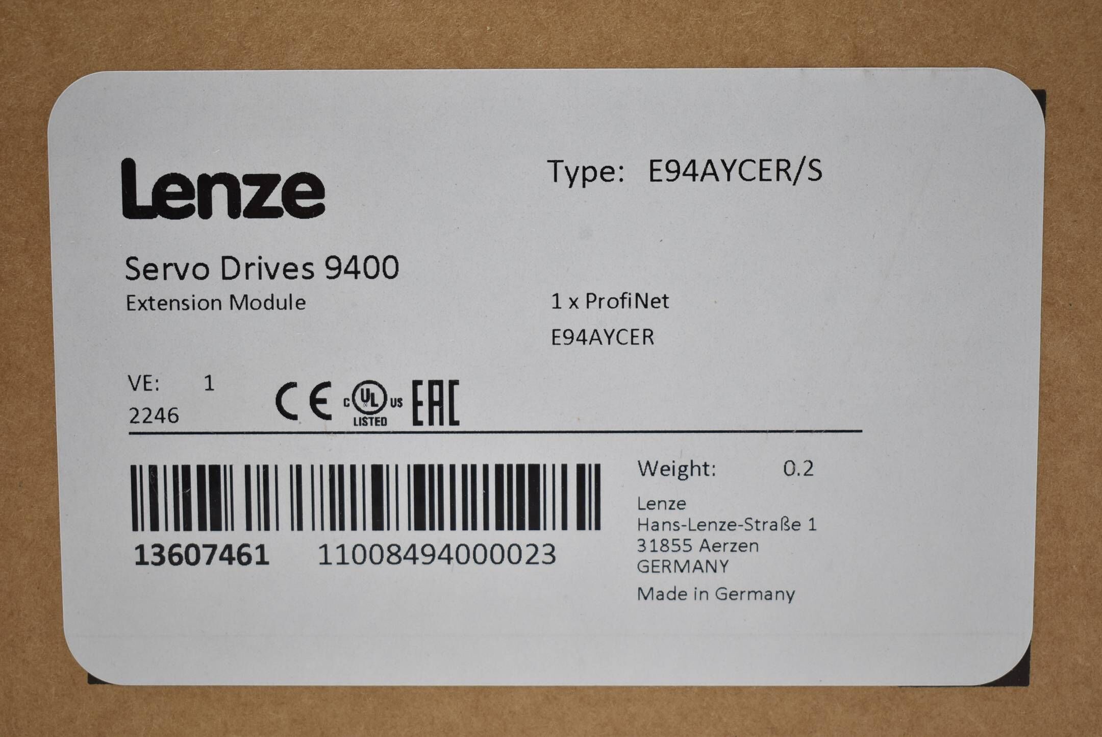 Lenze Servo Drives 9400 Extension Modul E94AYCER/S