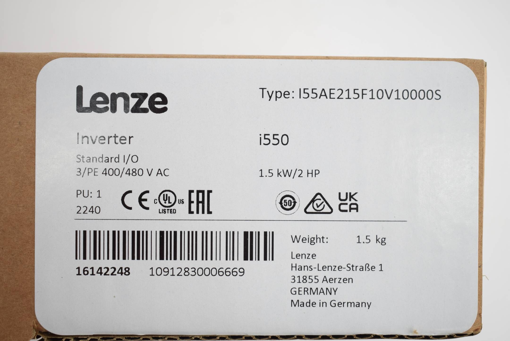 Lenze Inverter i550 1,5kW 2 HP 400/480 V AC I55AE215F10V10000S