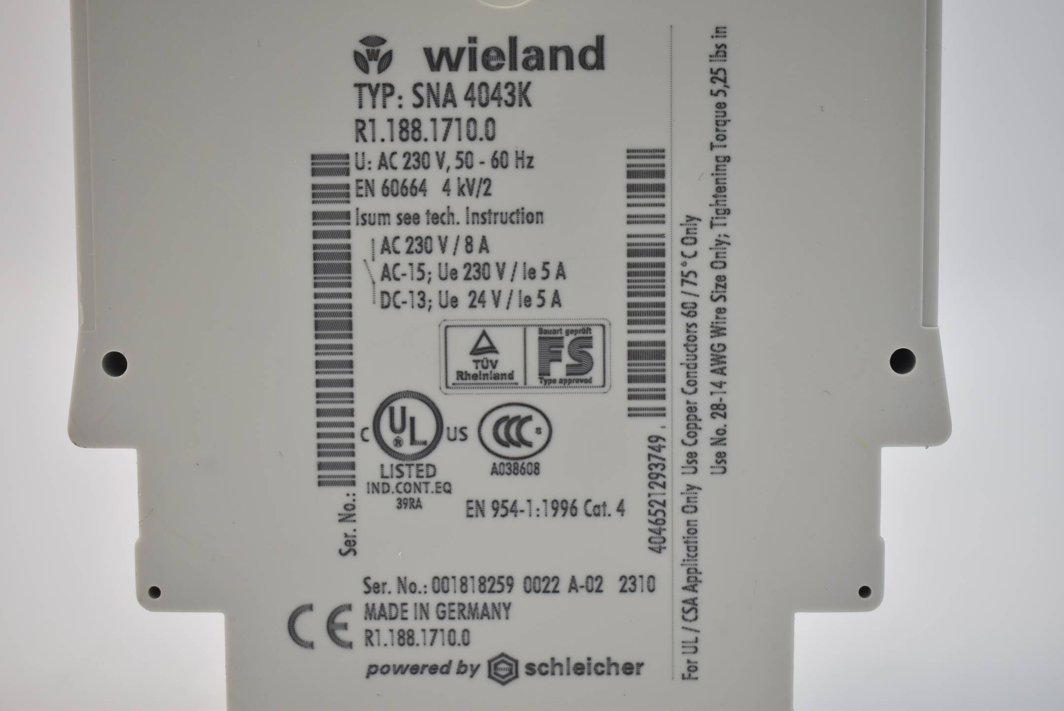 Wieland Sicherheitsrelais SNA 4043K ( SNA4043K ) 230VAC 50-60Hz
