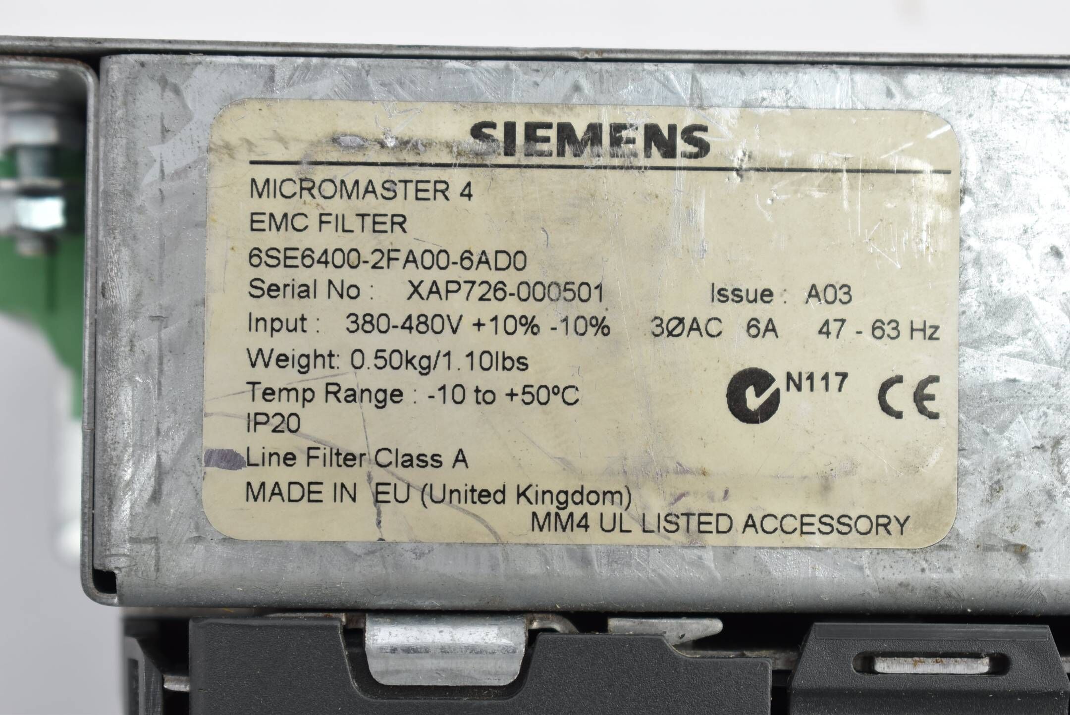 Siemens Micromaster 420 6SE6420-2UD21-1AA0 inkl. EMC Filter 6SE6400-2FA00-6AD0
