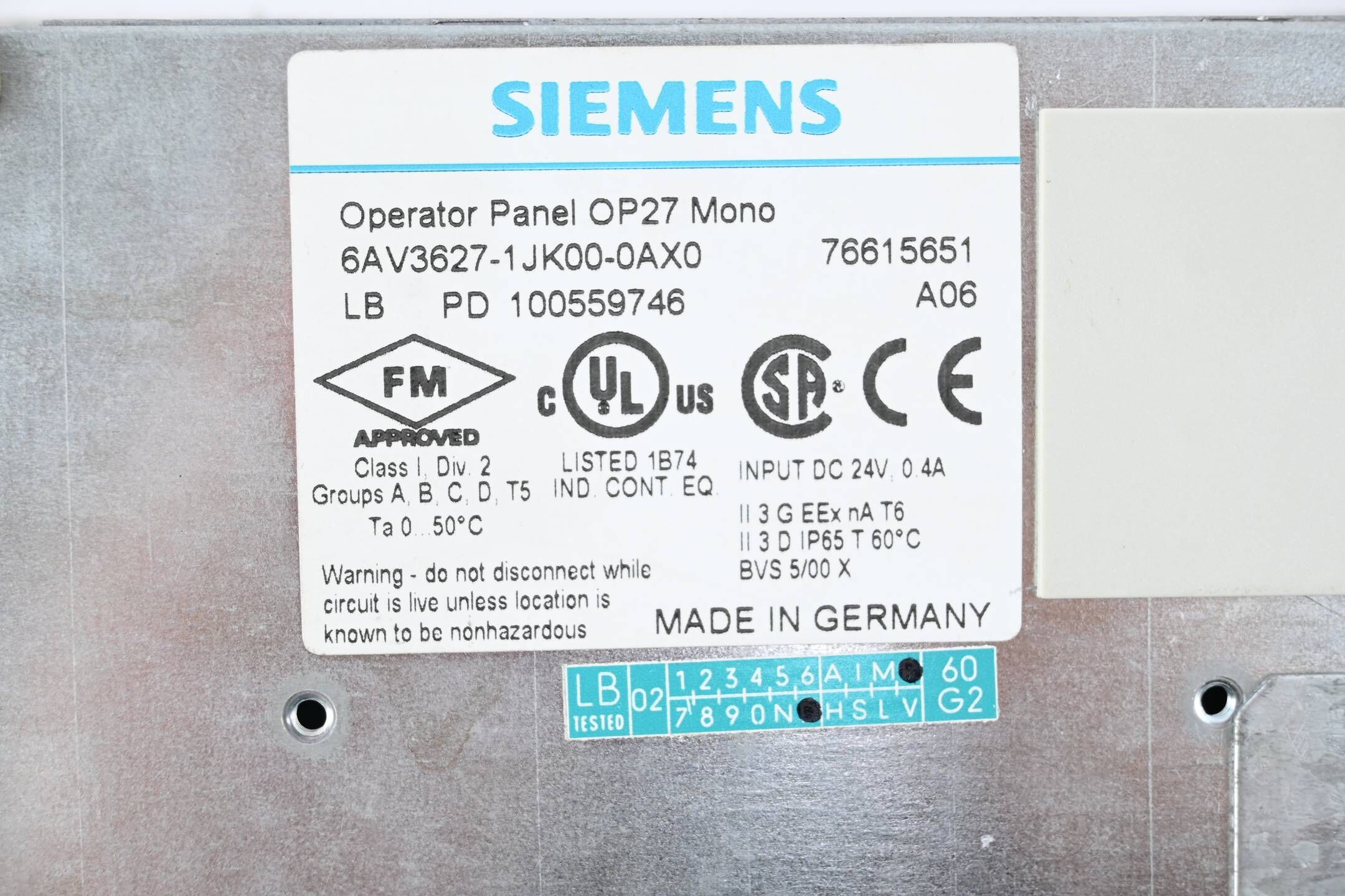 GENERALÜBERHOLT Siemens simatic HMI OP27 Monochrom Panel 6AV3627-1JK00-0AX0