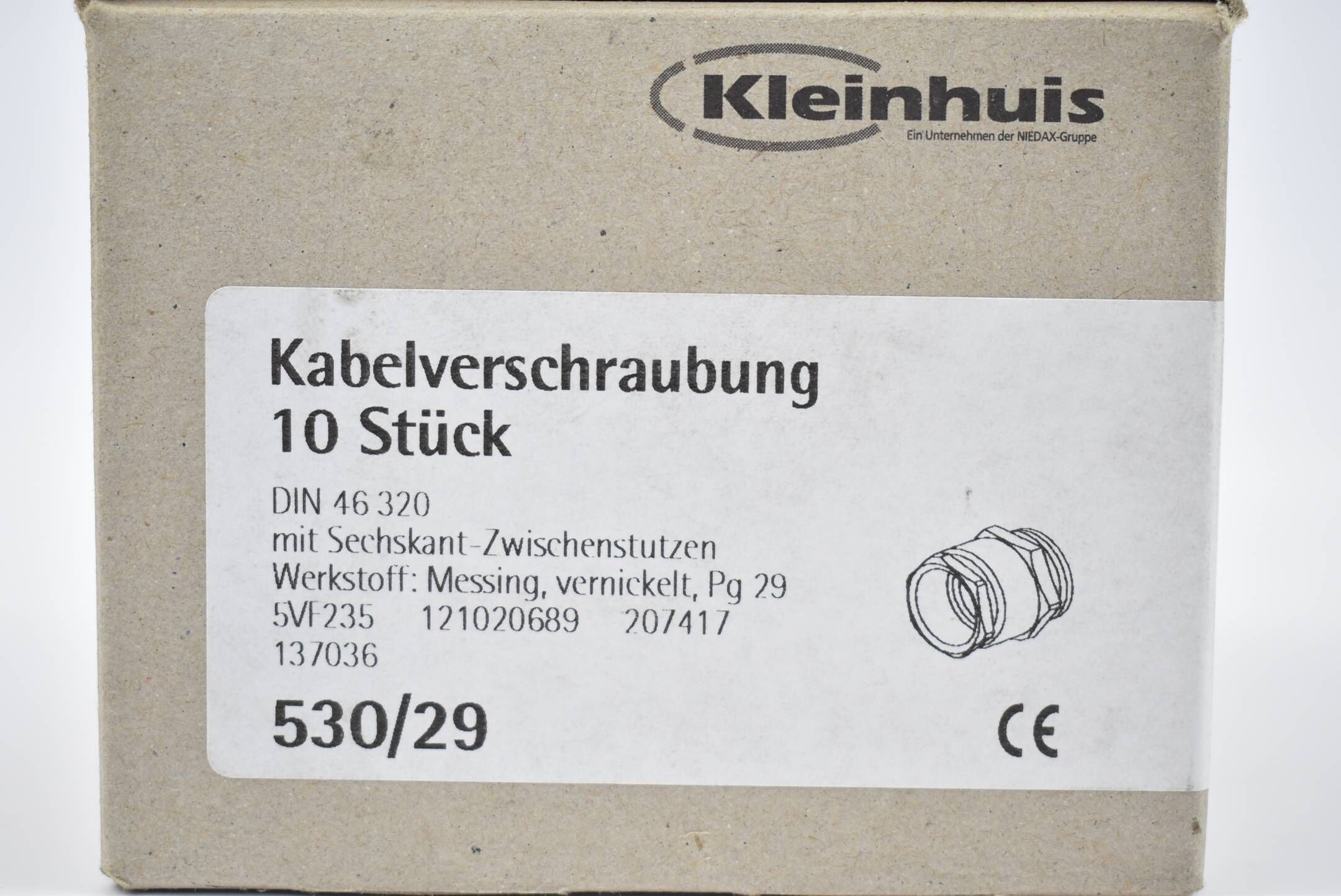 Kleinhuis Kabelverschraubung m. Sechskant-Zwischenstutzen 530/29 ( VE 10 Stück )
