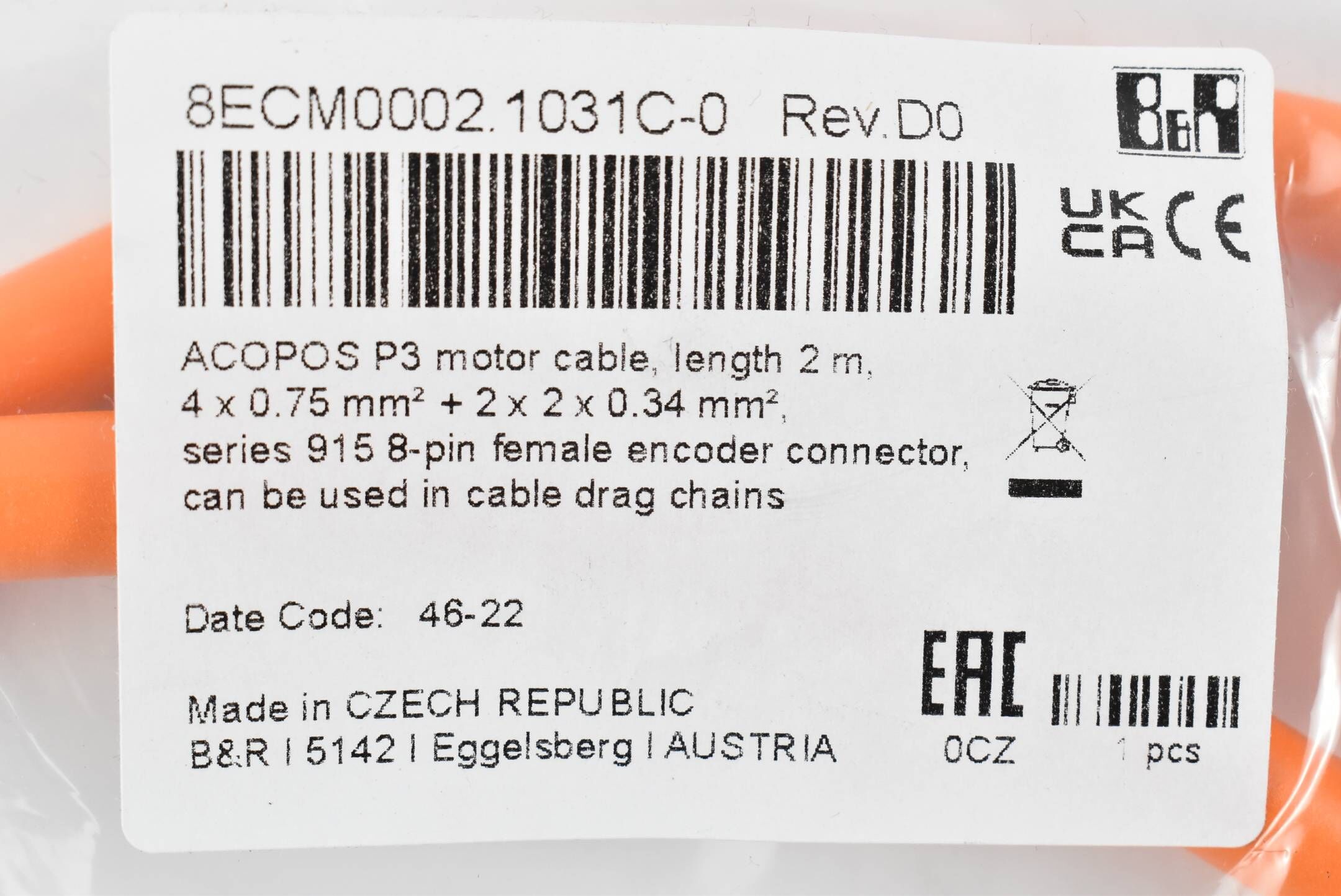 B&R Automation Acopos P3 Motorkabel 8ECM0002.1031C-0 ( Rev. D0 ) 2m