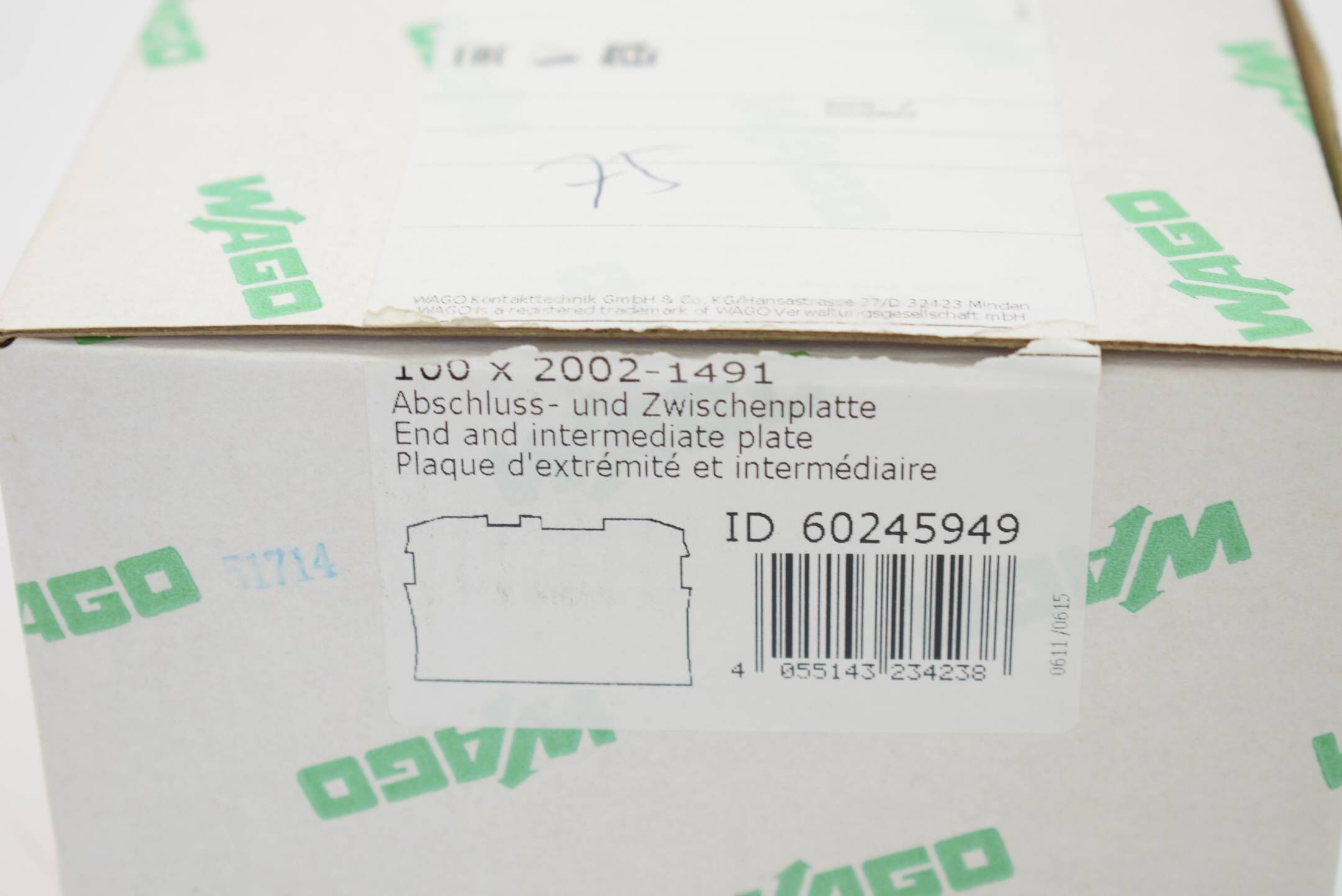 75x Wago Abschluss- und Zwischenplatte 2002-1491 ( 20021491 )