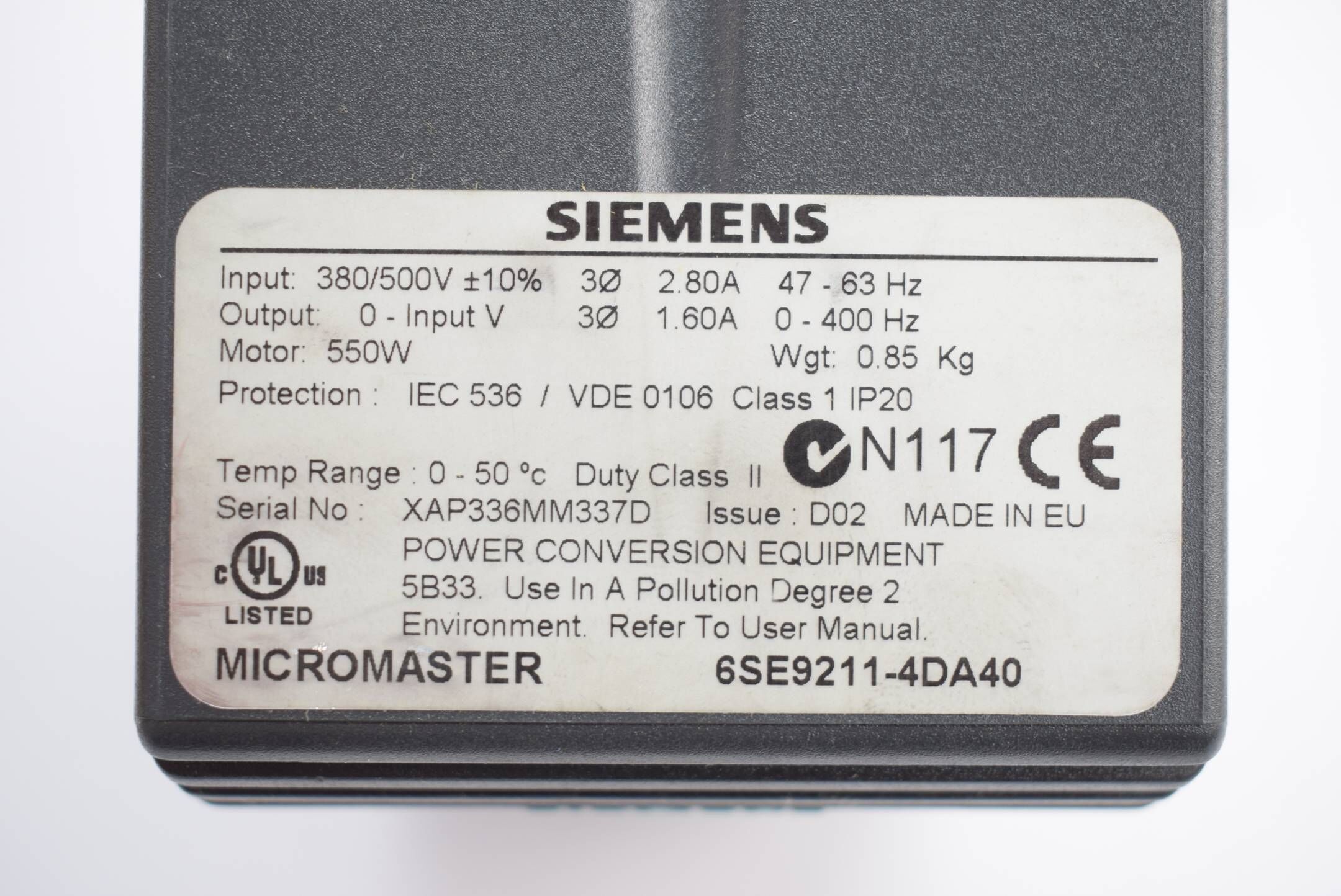 Siemens Micromaster MM55/3 6SE9211-4DA40 ( 6SE9 211-4DA40 ) E. D02