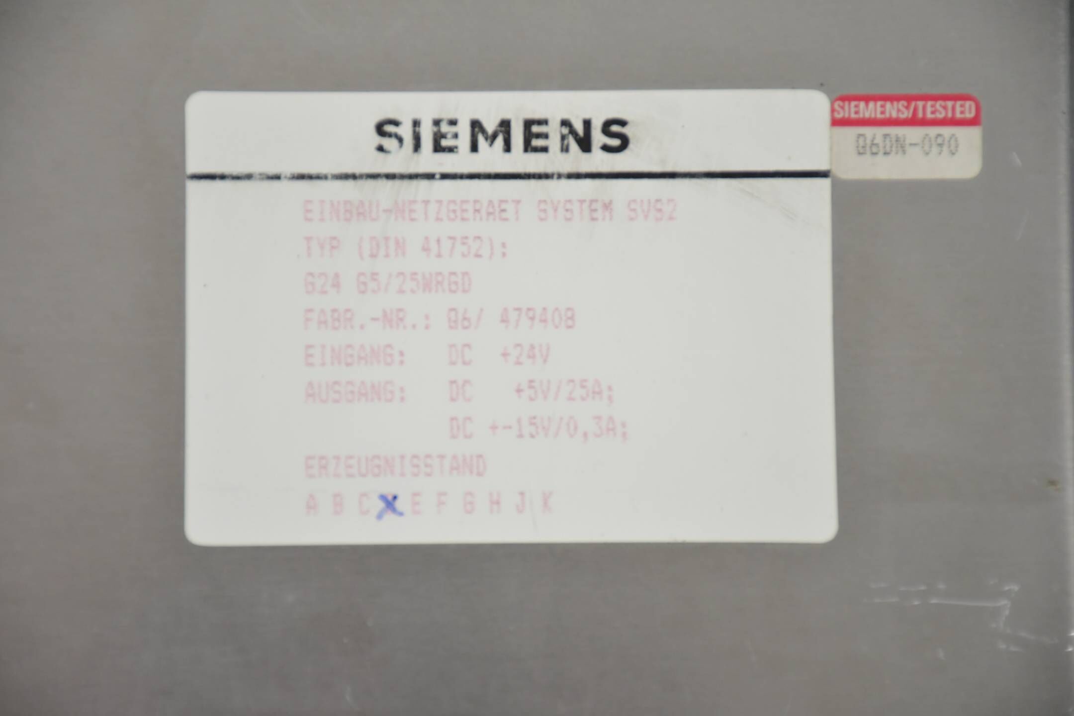 Siemens Einbau-Netzgerät System SVS2 ( DIN 41752 ) G24 G/25WRGD