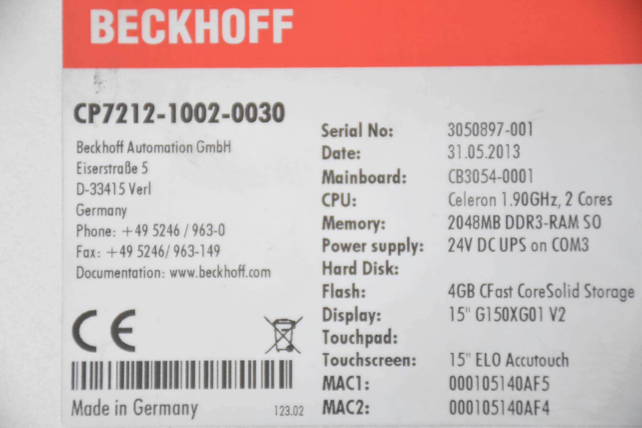 Beckhoff Economy Panel PC CP7212-1002-0030 ( CP721210020030 )