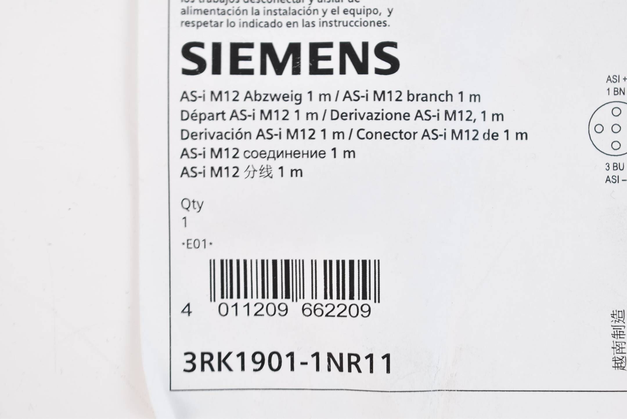 Siemens AS-Interface M12 1 Meter 3RK1901-1NR11 ( 3RK1 901-1NR11 )