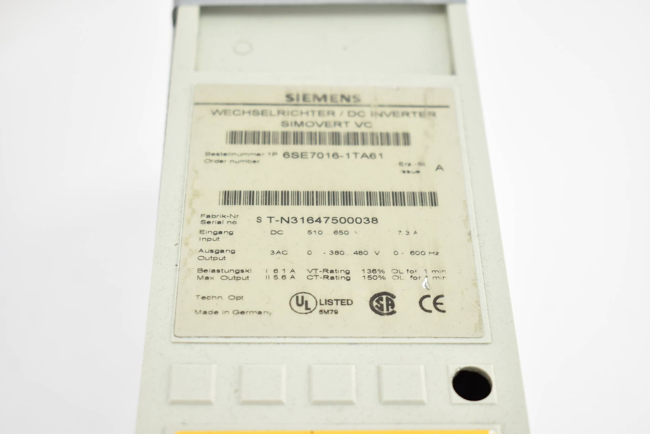 Siemens Simovert VC 6SE7 016-1TA61 ( 6SE7016-1TA61 ) Ver. A