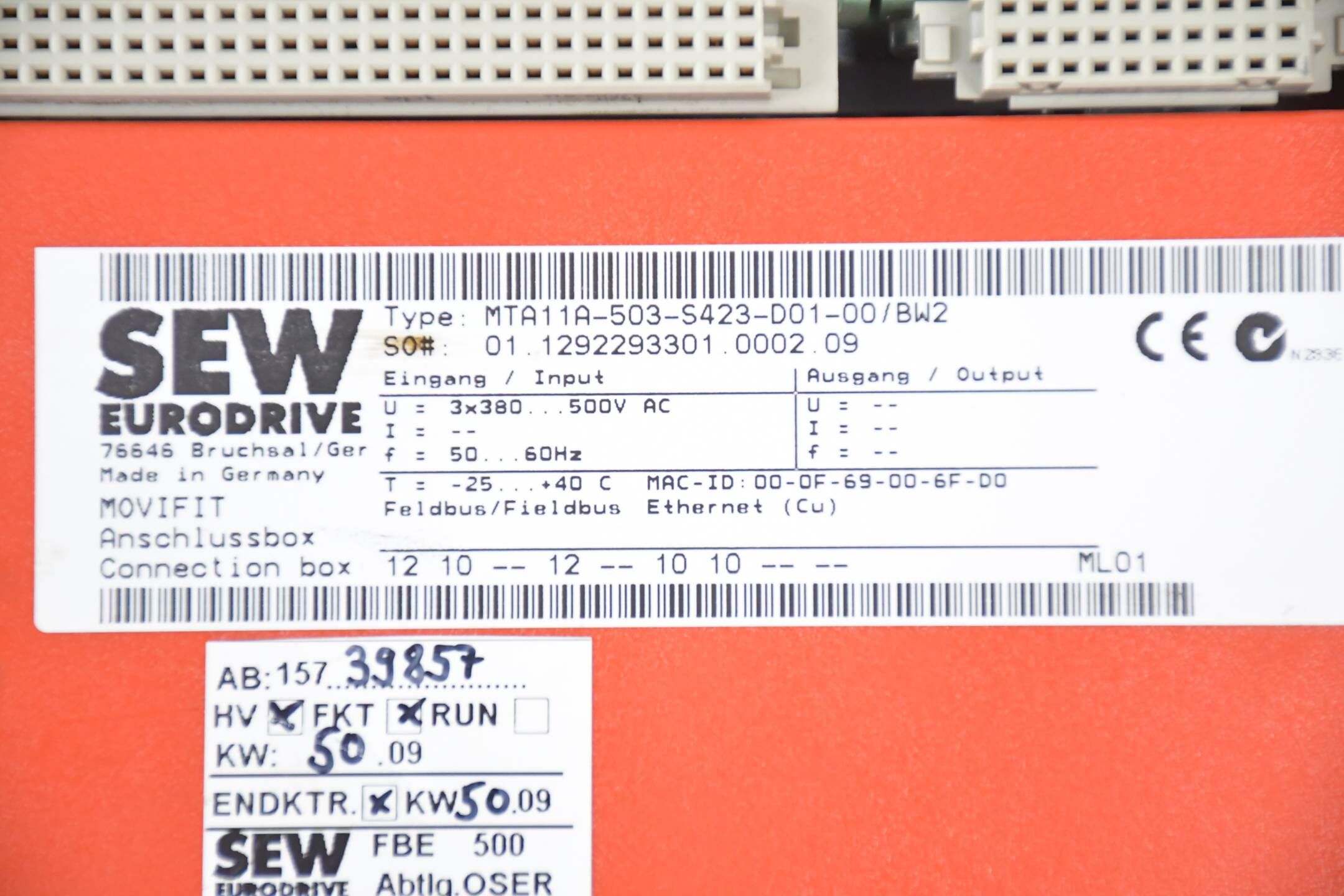 SEW Eurodrive Movifit Anschlussbox MTA11A-503-S423-D01-00/BW2