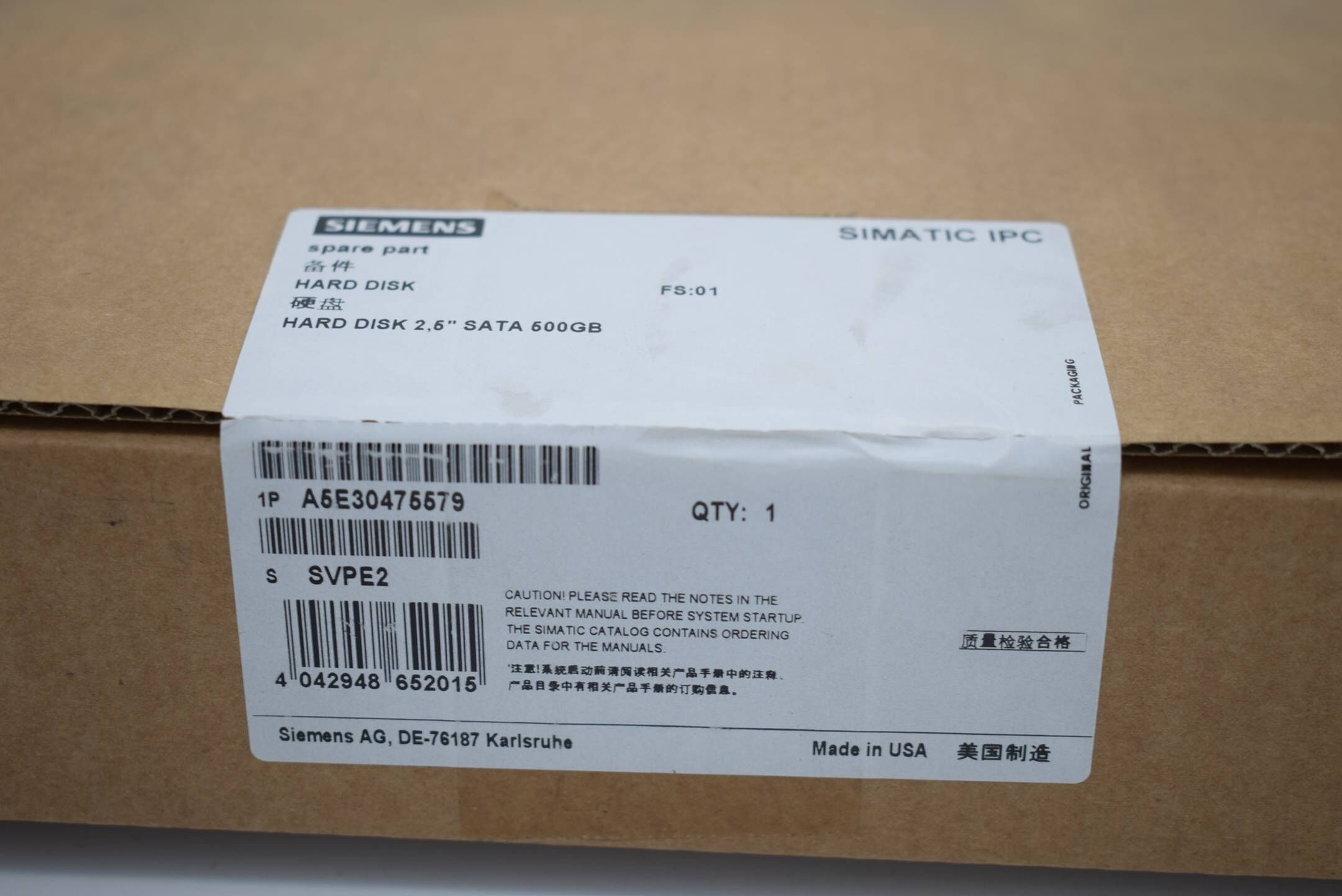 Siemens simatic ipc hard disk 2,5" 500gb sata A5E30475579 E1