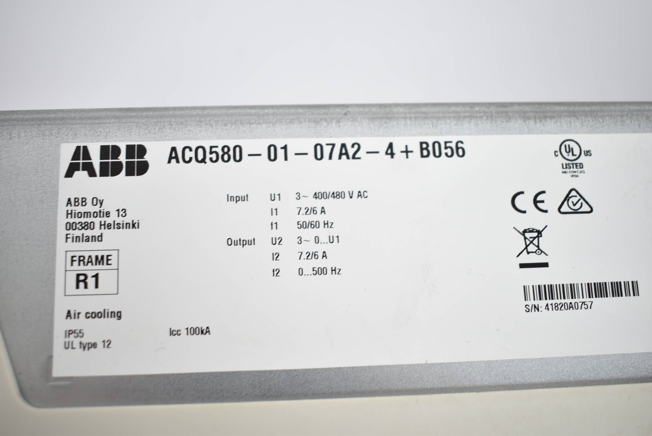 ABB Frequenzumrichter ACQ580-01-07A2-4+B056