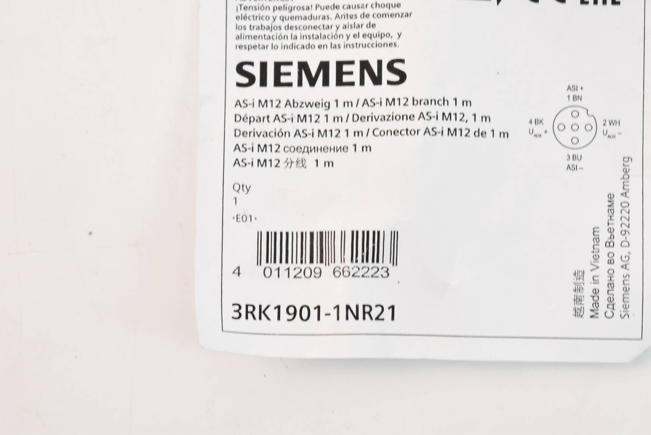 Siemens AS-Interface M12 1 Meter 3RK1901-1NR21 ( 3RK1 901-1NR21 )