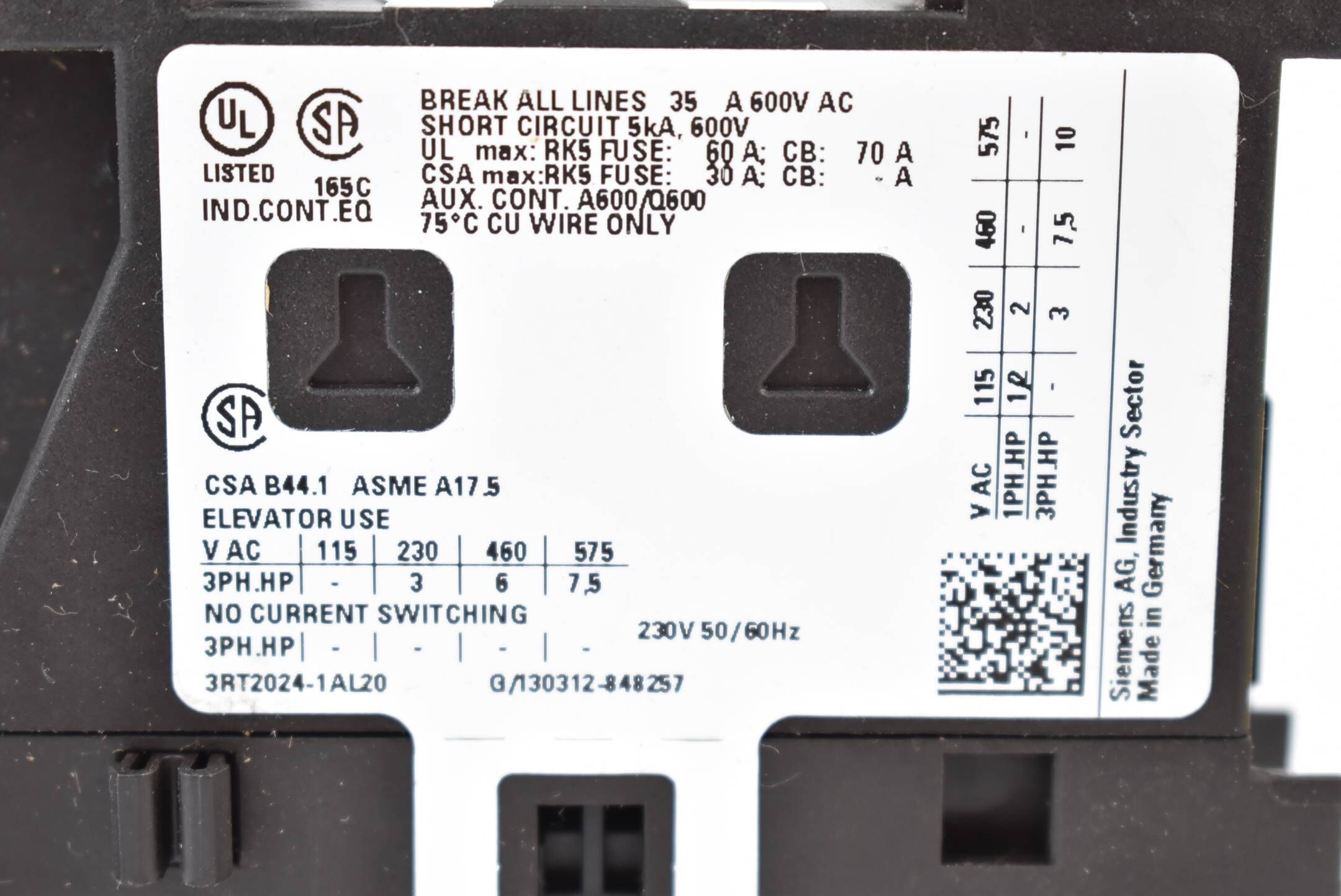 Siemens Leistungsschütz AC-3e/AC-3 12 A 5,5 kW 3RT2024-1AL20 ( 3RT2 024-1AL20 )