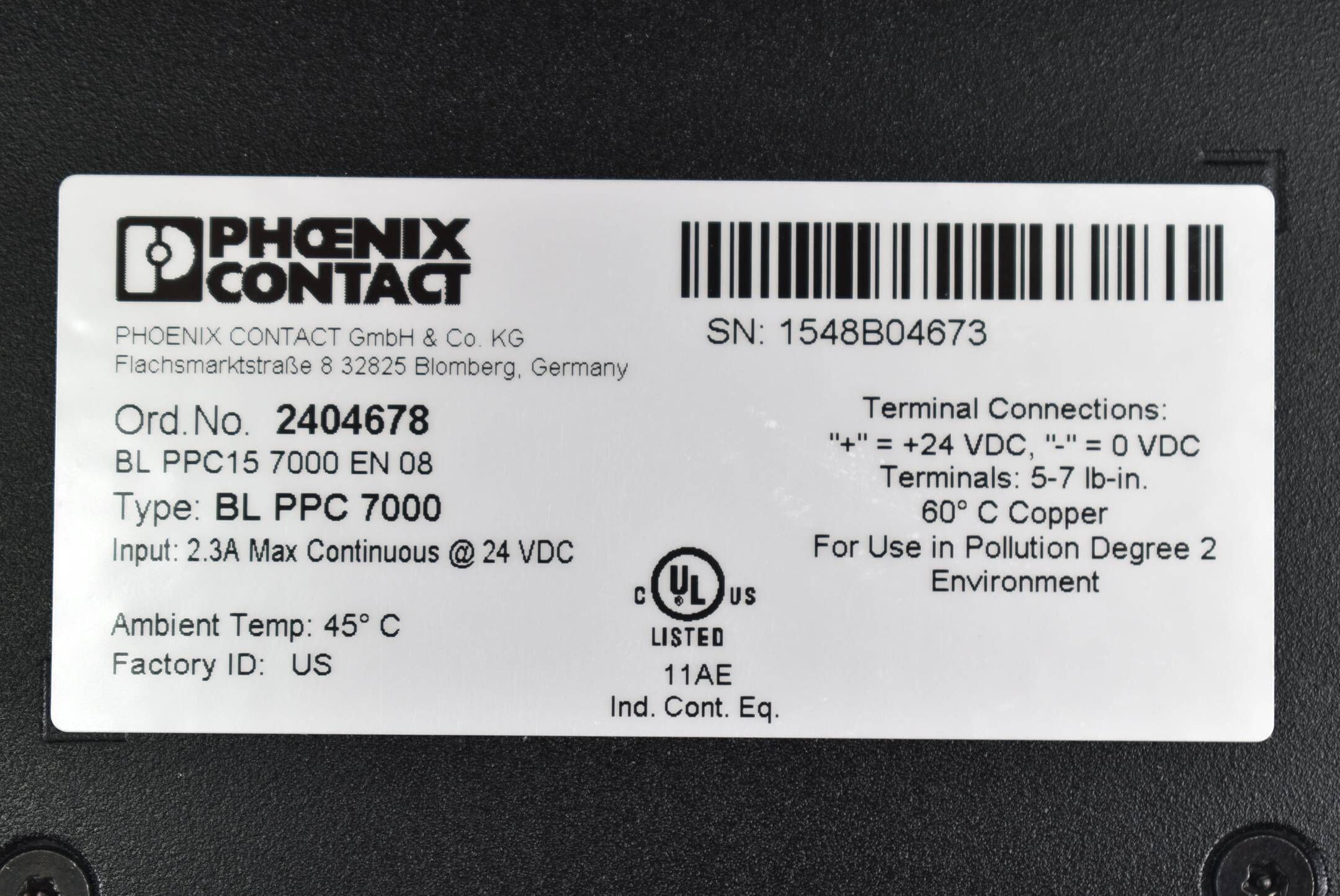 Phoenix Contact 24VDC Panel BL PPC15 7000 EN 08 ( 2404678 )