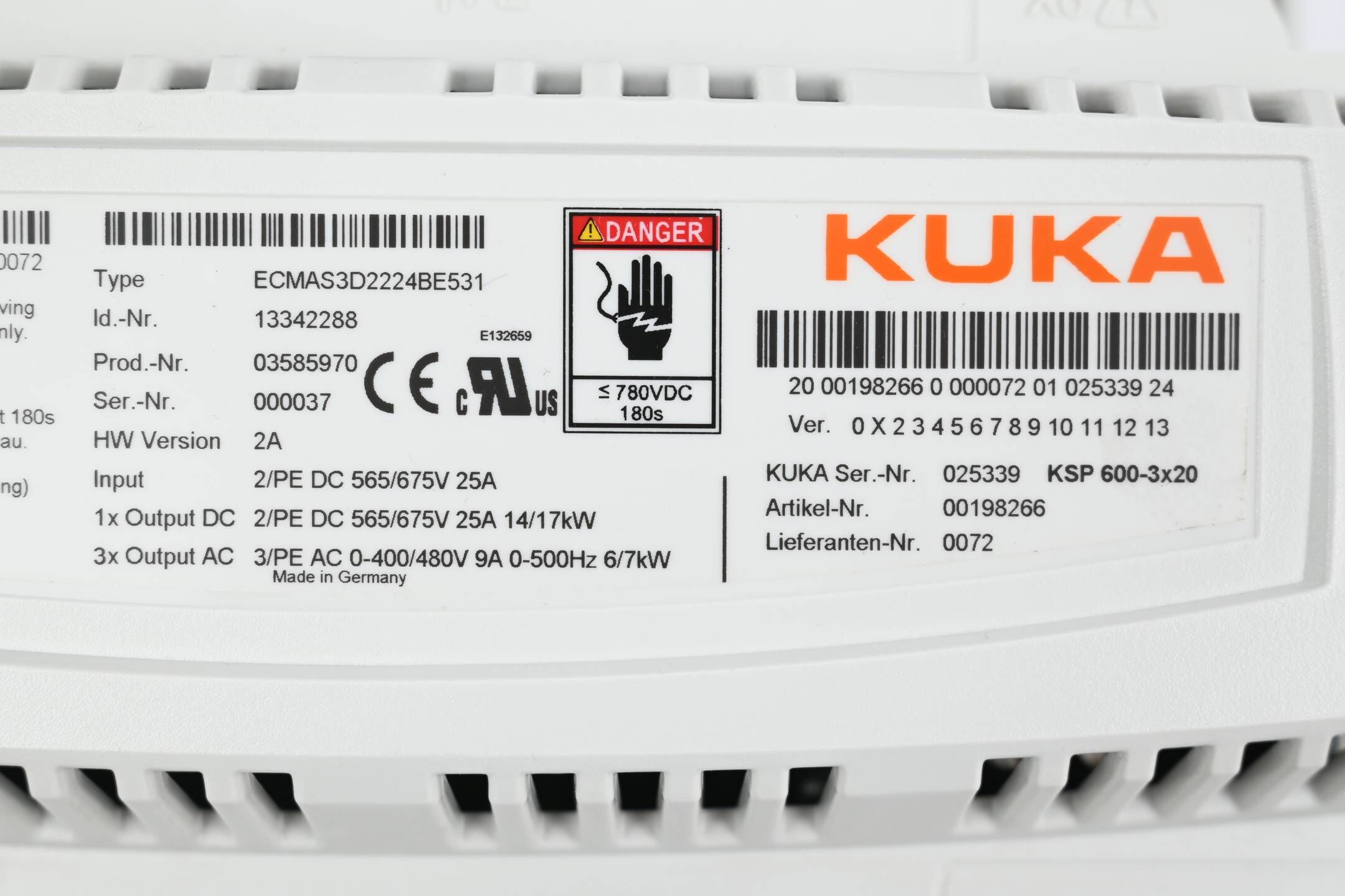 Kuka KSP 600-3x20 Servopack ECMAS3D2224BE531 ( 13342288 ) Vers. 2A