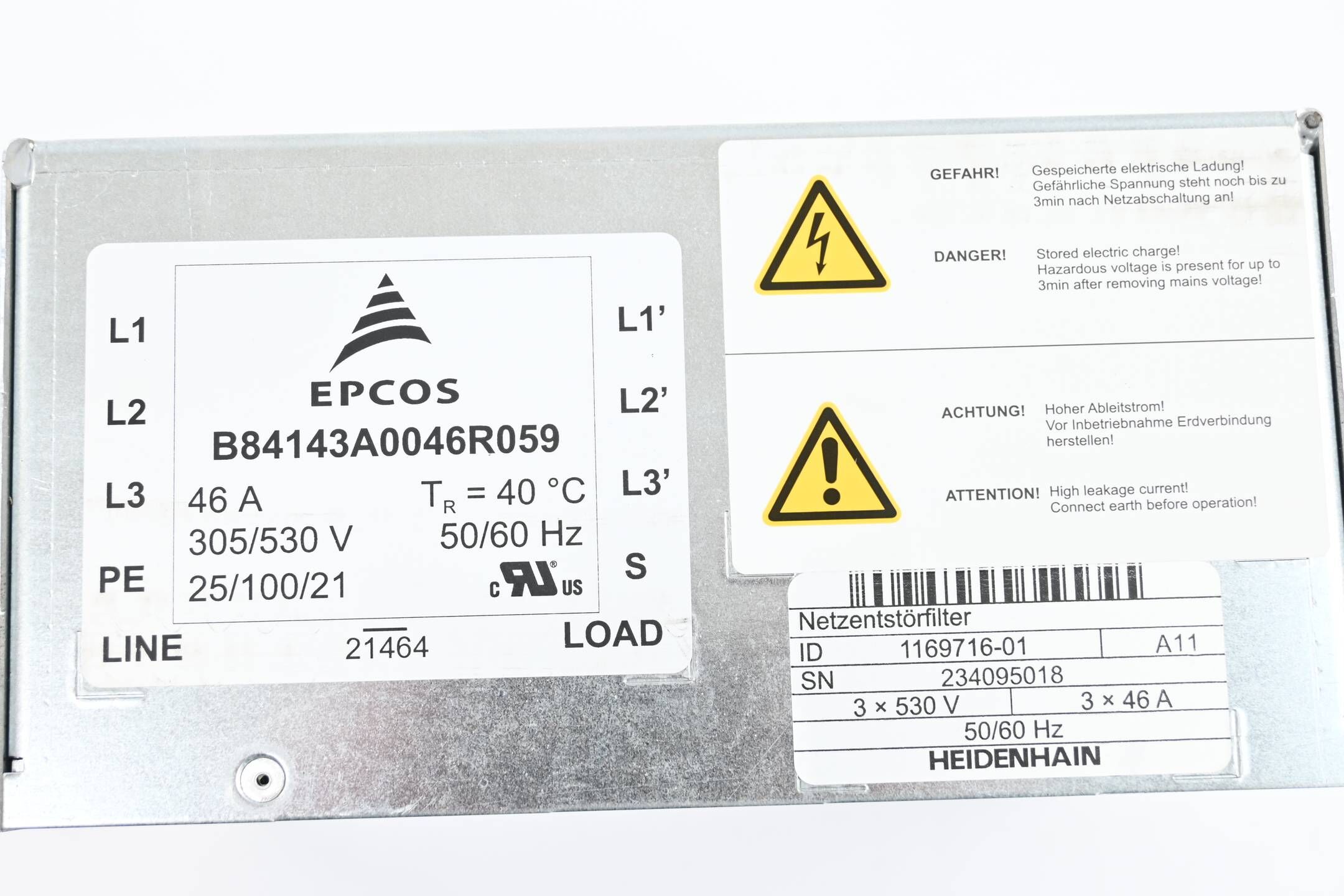 Heidenhain Netzentstörfilter EPCOS 3x480V 1169716-01 ( 116 9716-01 ) Ver. A11