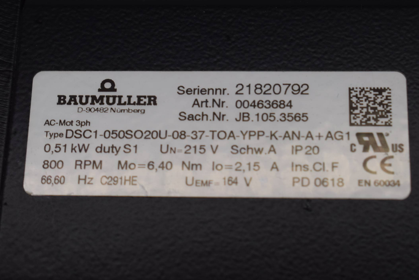 Baumüller AC Motor DSC1-050SO20U-08-37-TOA-YPP-K-AN-A+AG1 inkl. PLE080 Getriebe