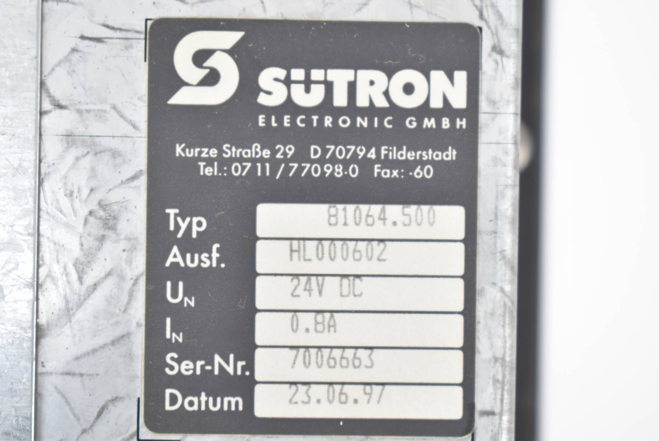 Sütron Dürr Behr Bedienfeld BT35 Typ 81064.500 ( HL000602 ) 24VDC 0,8A