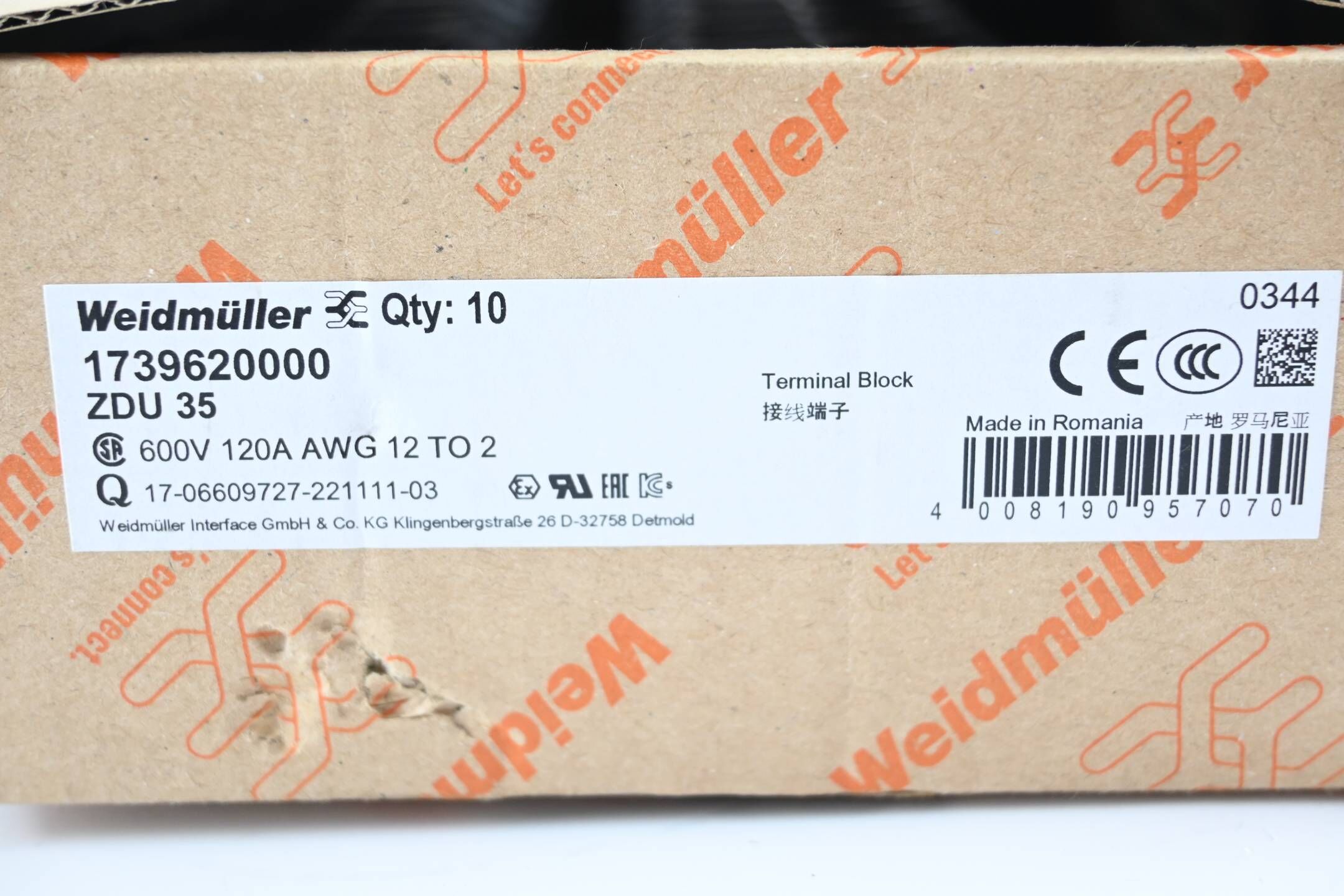 Weidmüller 9 Stück Durchgangsklemme ZDU 35 ( 1739620000 )