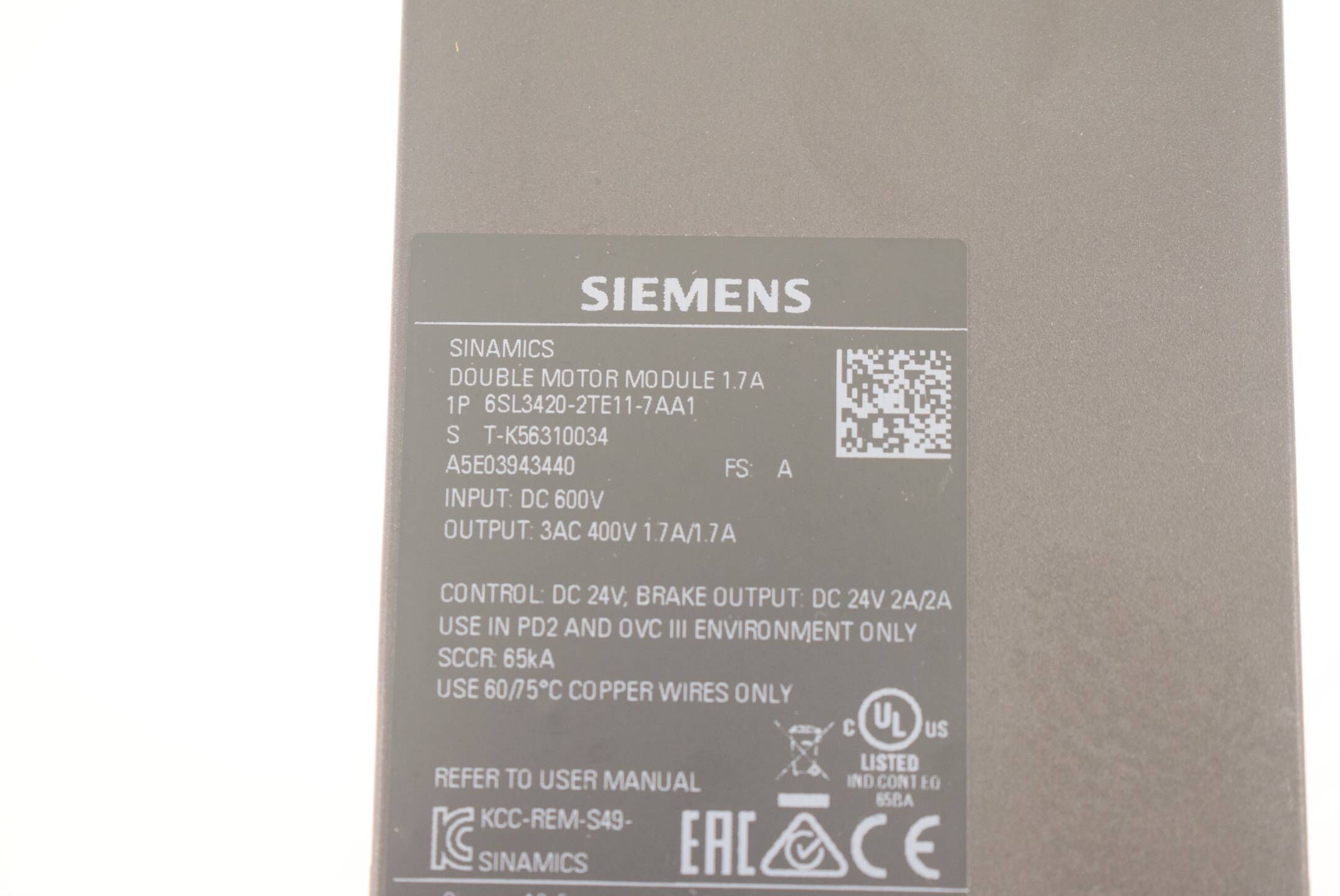 Siemens Sinamics S120 DMM 6SL3420-2TE11-7AA1 ( 6SL3 420-2TE11-7AA1 ) E.A
