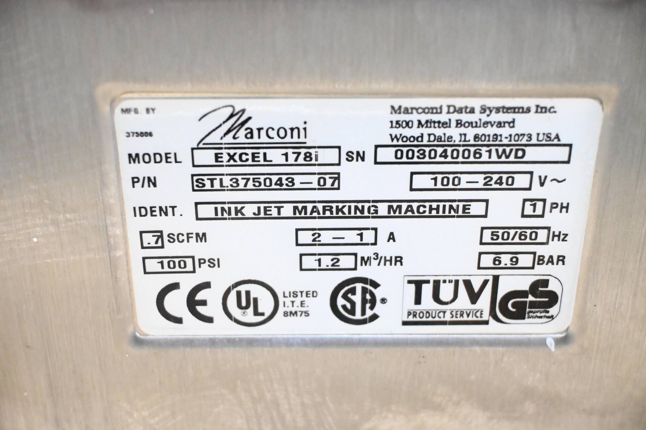 Marconi Videojet Kleinschrift-Tintenstrahldrucker Excel 178i ( STL375043-07 )
