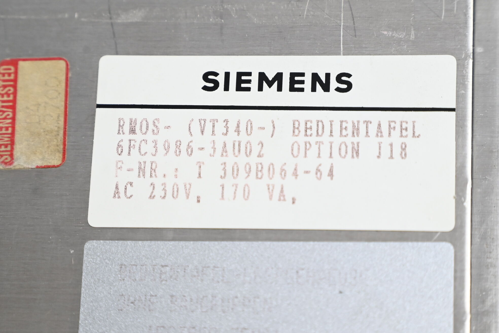 Siemens RMOS- (VT340-) Bedientafel 6FC3986-3AU02 ( 6FC3 986-3AU02 )
