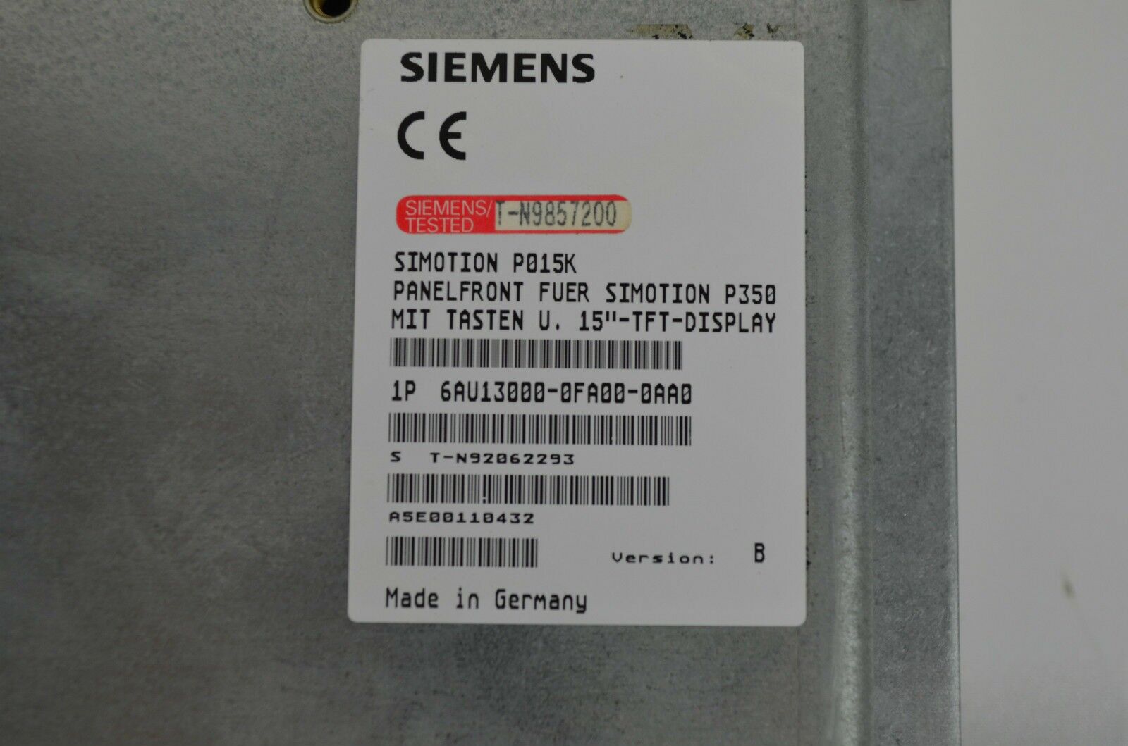 Siemens simotion P015K Panelfront 15'' 6AU13000-0FA00-0AA0 ( 6AU1 300-0FA00-0AA0 )