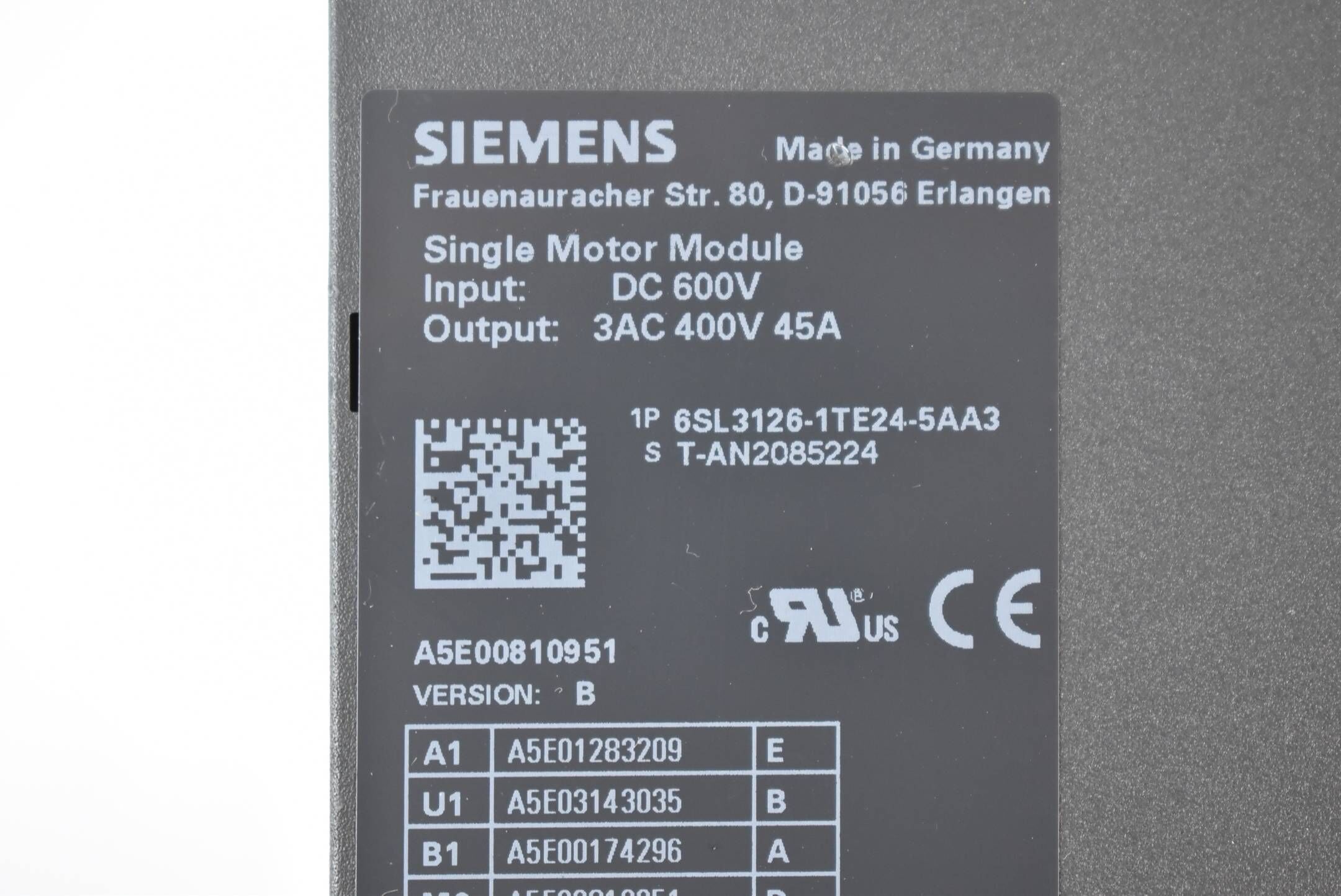 Siemens Sinamics S120 6SL3126-1TE24-5AA3 ( 6SL3 126-1TE24-5AA3 ) Ver. B