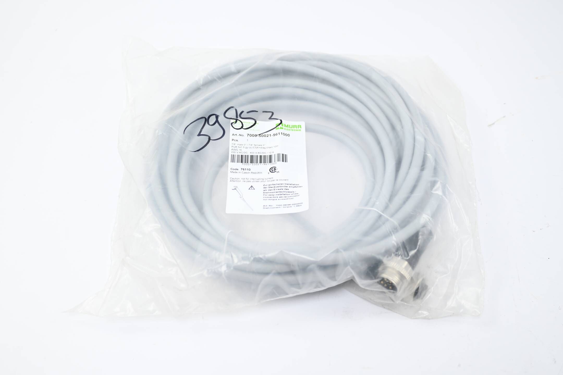 Murr 7/8'' St. 0° PUR 5x1.5 gr UL/CSA+schleppk. 10m ( 7000-50021-9611000 )