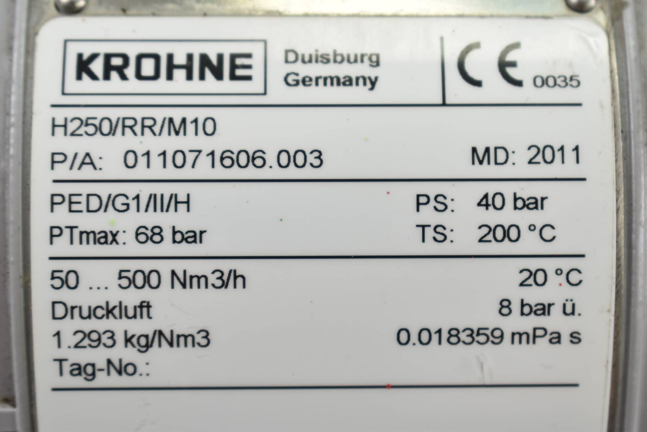Krohne Durchflussmessgerät M10 max. 68 bar H250/RR/M10