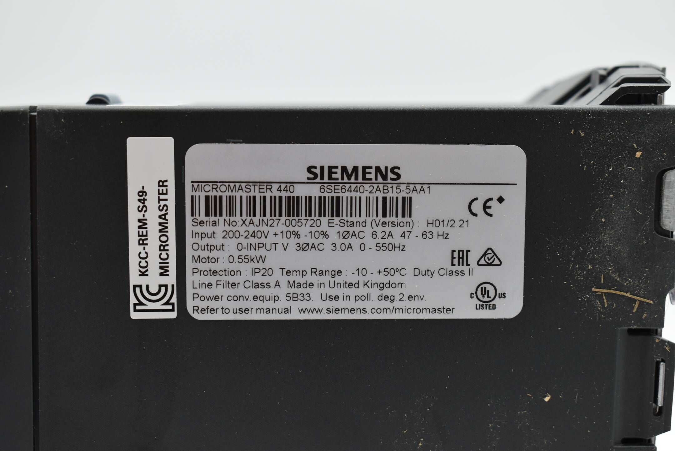 Siemens Micromaster 440 6SE6440-2AB15-5AA1 ( 6SE6 440-2AB15-5AA1 ) E.H01/2.21