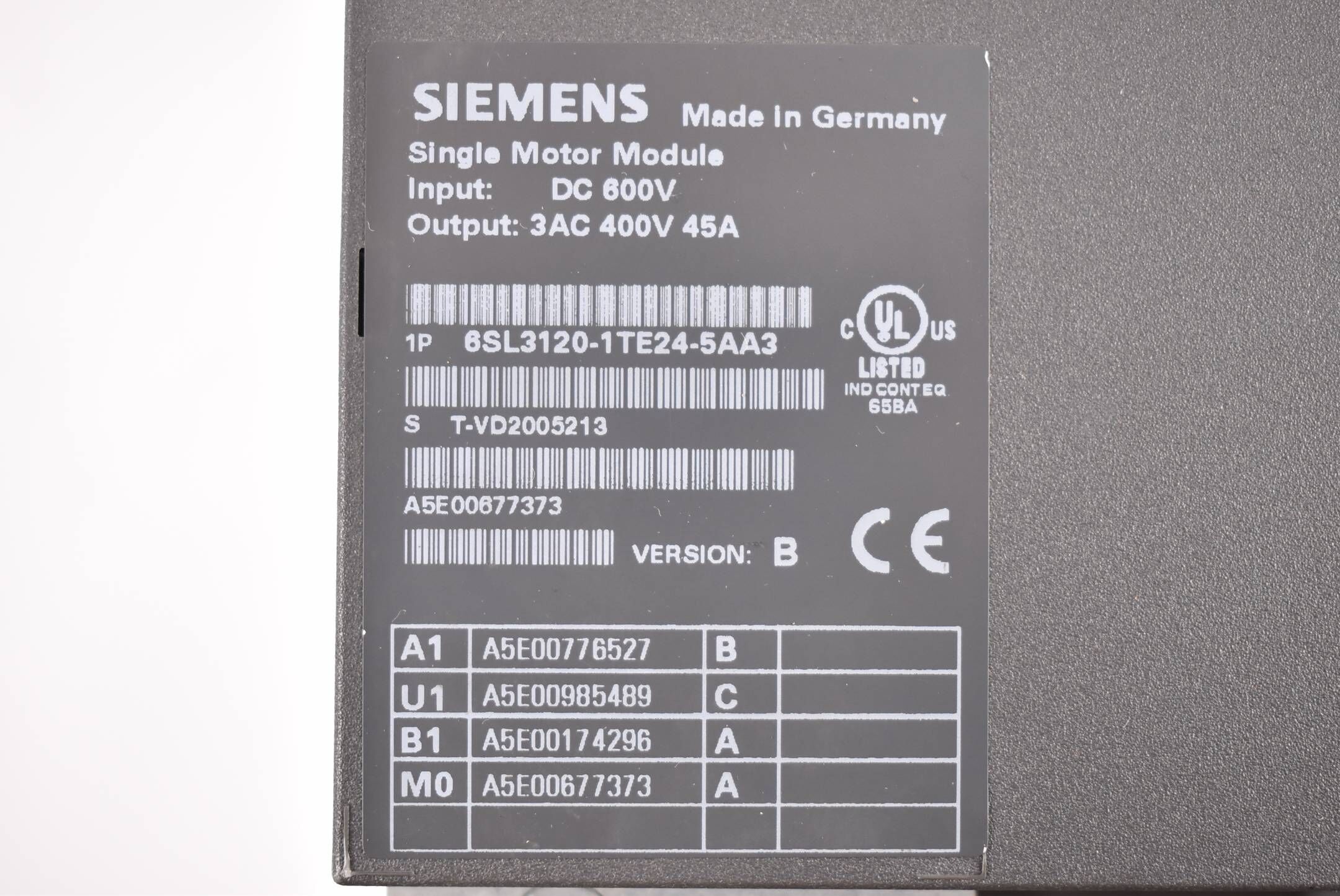 Siemens sinamics S120 Motor Module 6SL3120-1TE24-5AA3 ( 6SL3 120-1TE24-5AA3 ) B