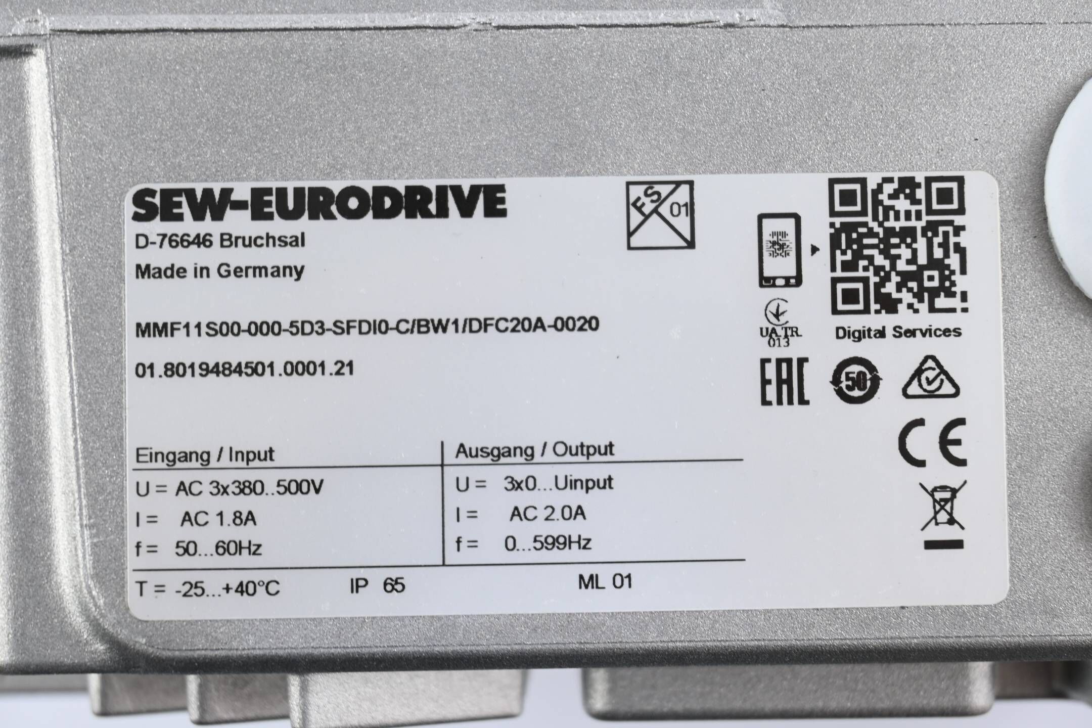 SEW-Eurodrive Movimot Umrichter MMF11S00-000-5D3-SFDI0-C/BW1/DFC20A-0020